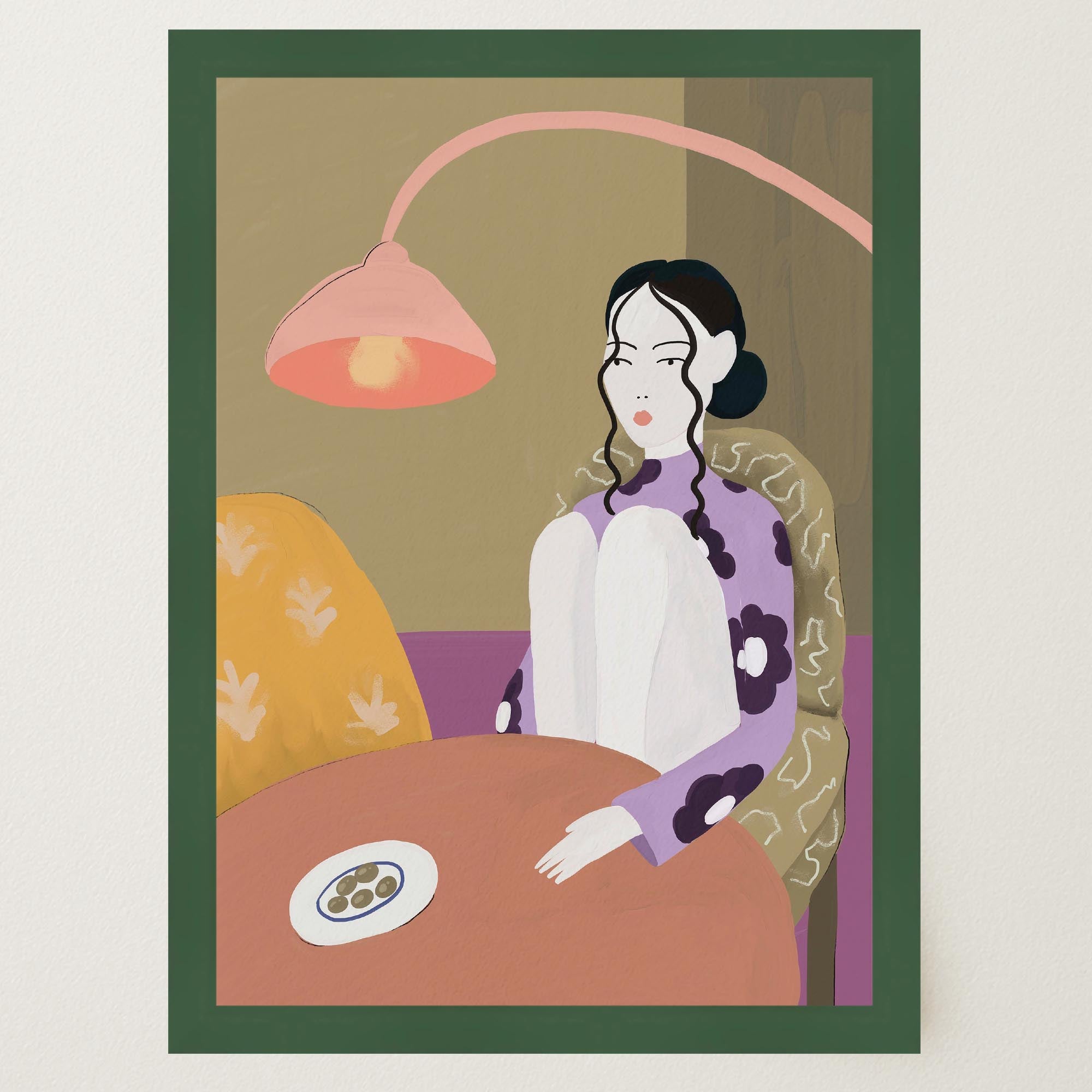 Woman Sitting at Table Wall Art Print-Skudaboo