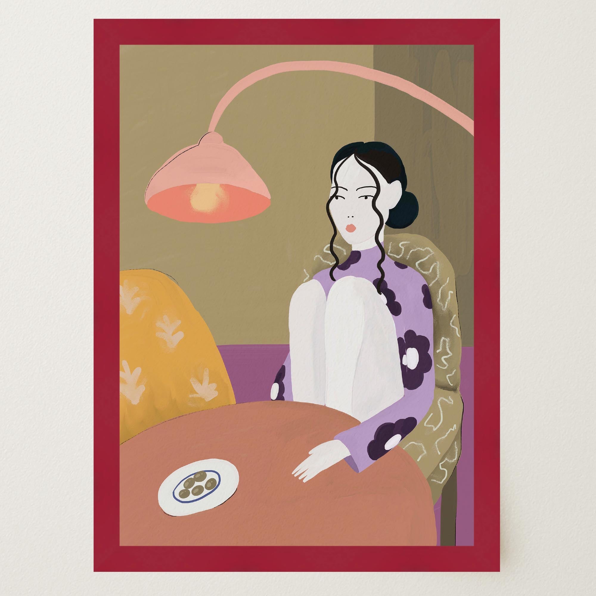 Woman Sitting at Table Wall Art Print-Skudaboo