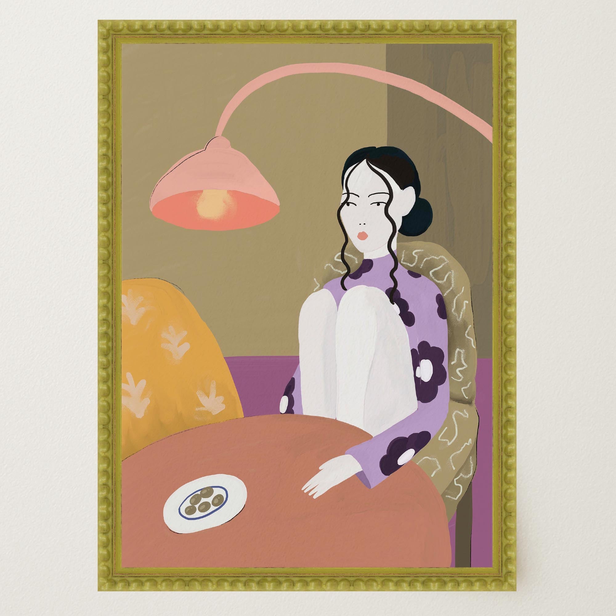 Woman Sitting at Table Wall Art Print-Skudaboo