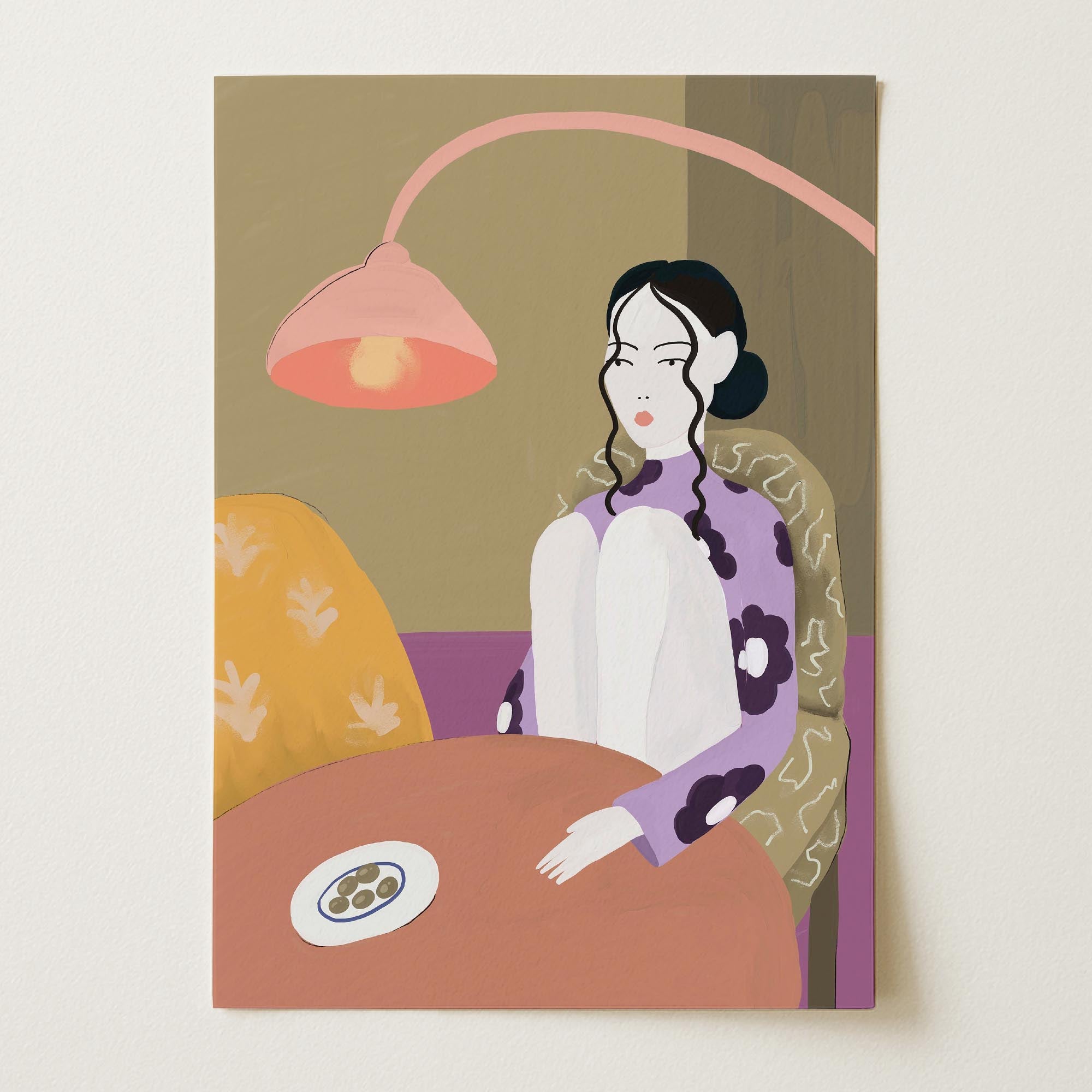 Woman Sitting at Table Wall Art Print-Skudaboo