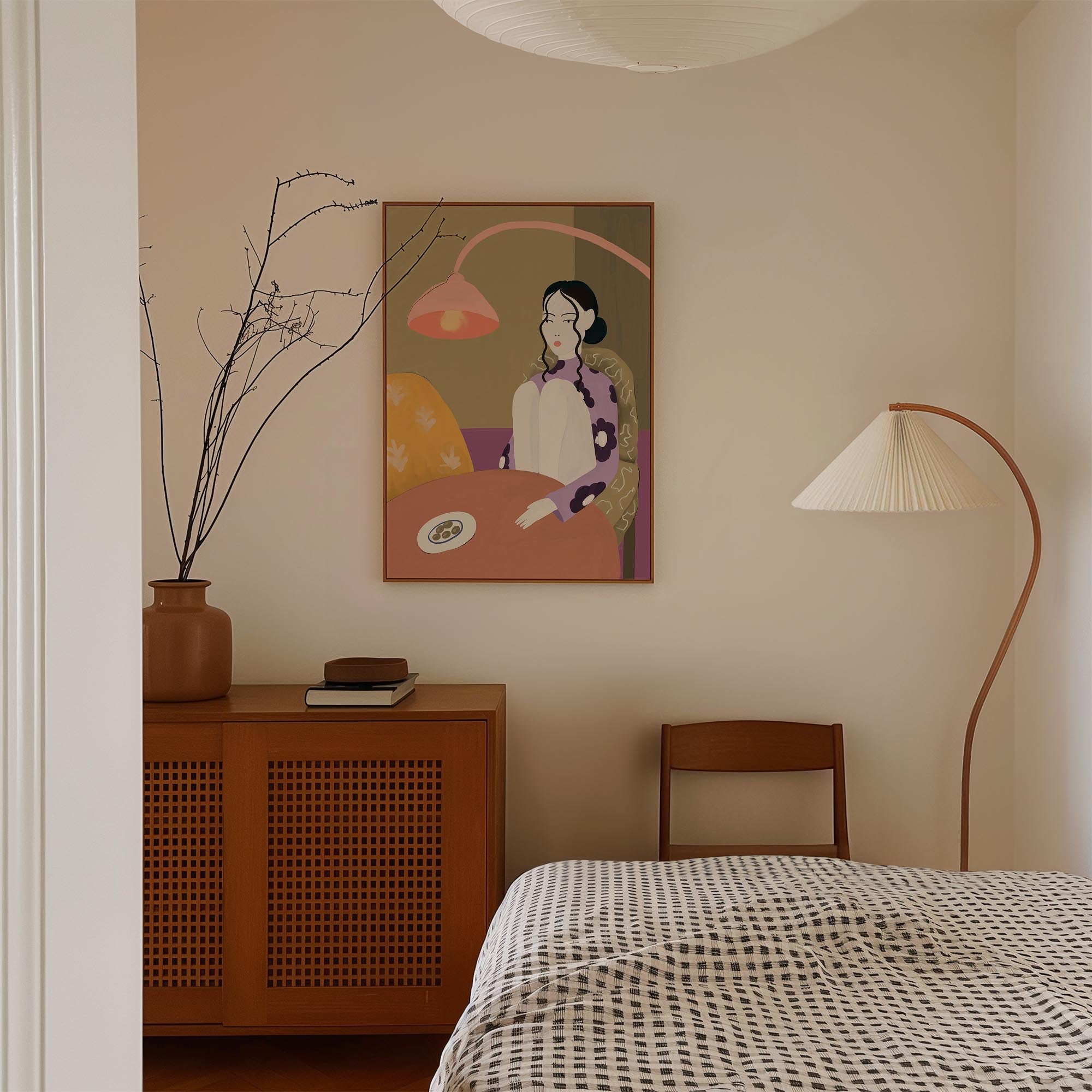 Woman Sitting at Table Wall Art Print-Skudaboo