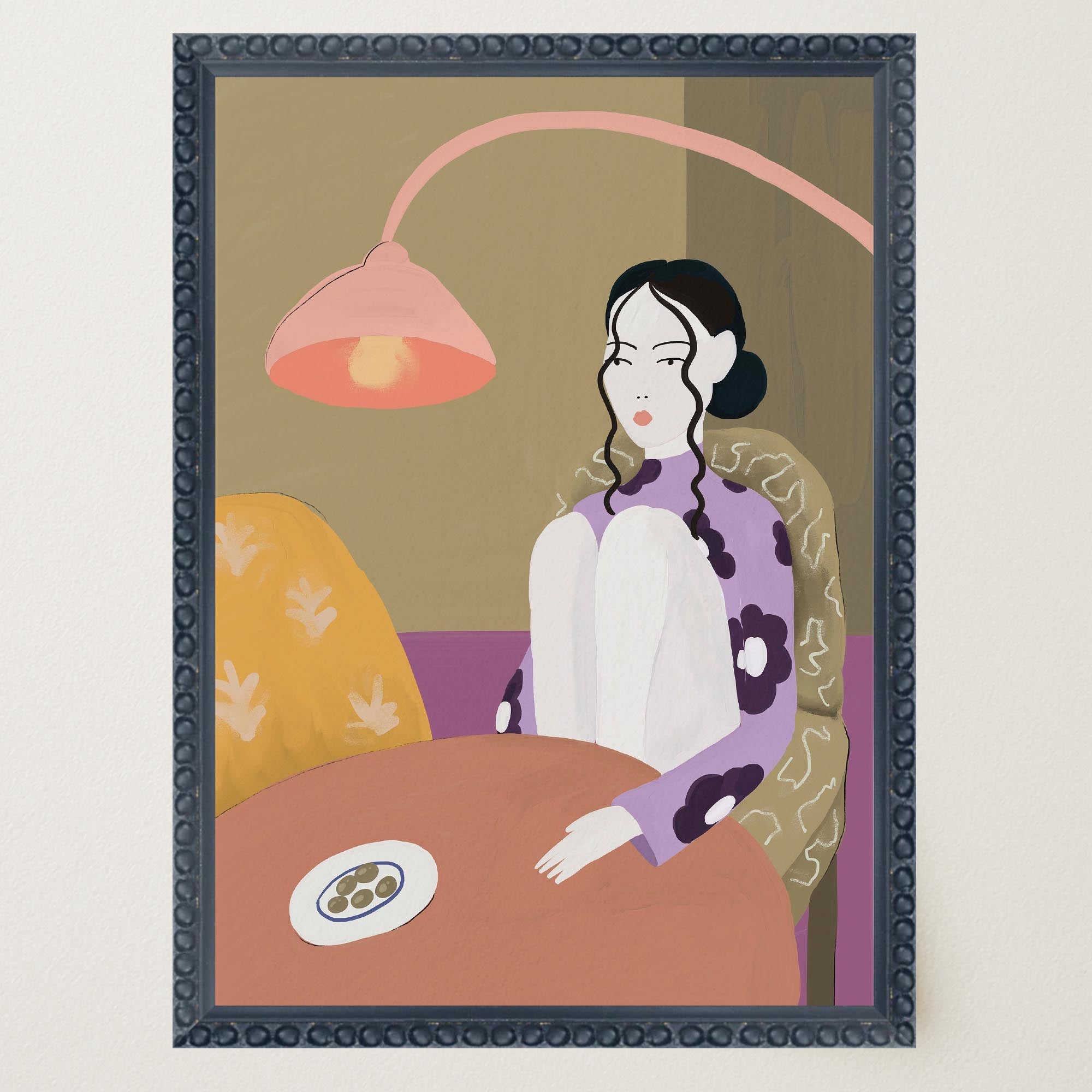 Woman Sitting at Table Wall Art Print-Skudaboo