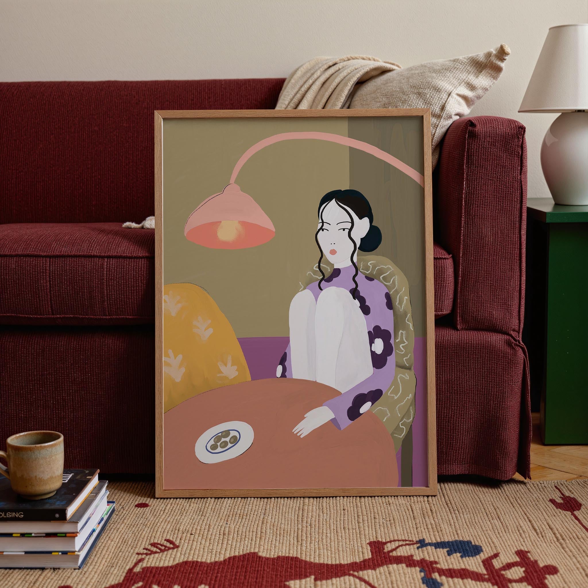 Woman Sitting at Table Wall Art Print-Skudaboo