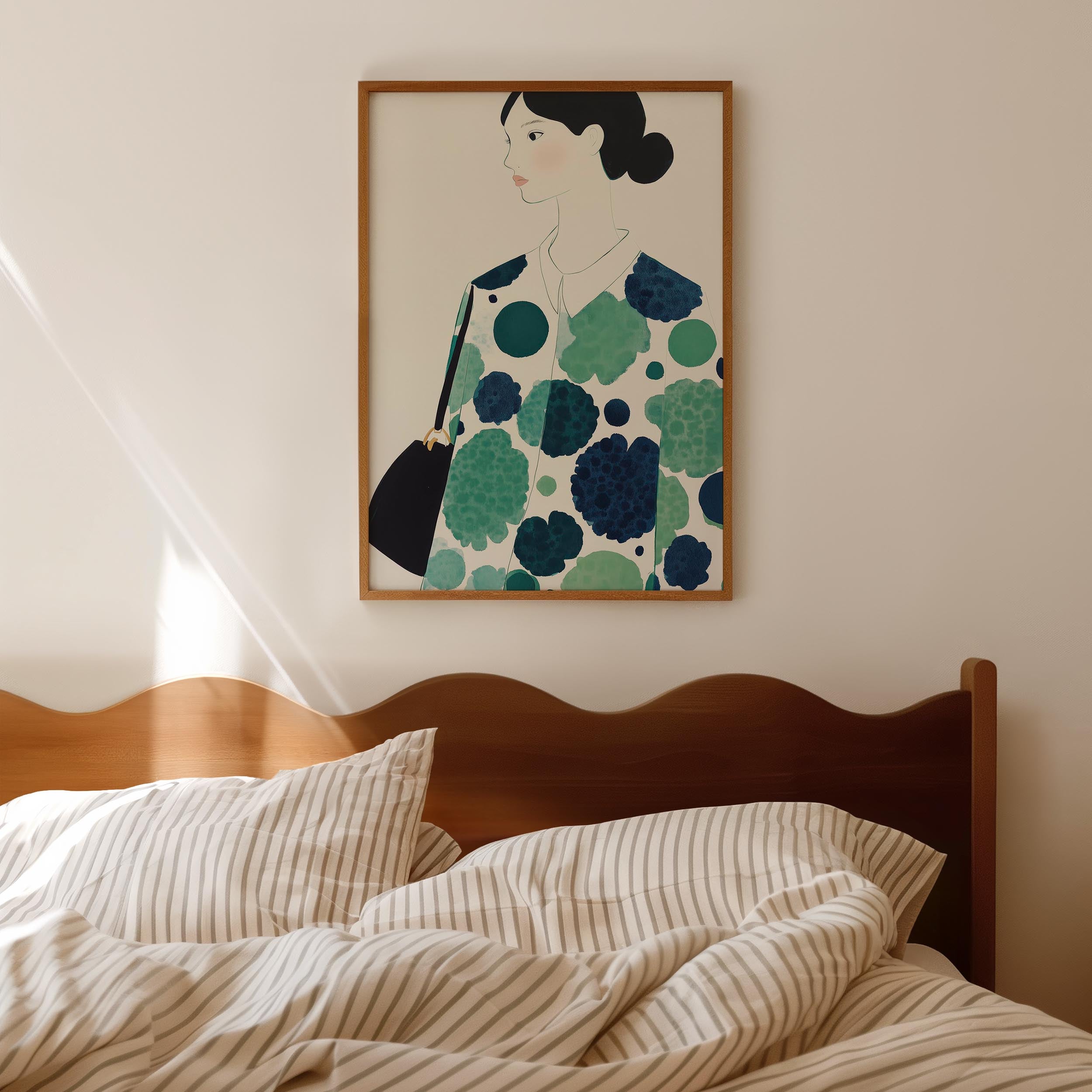 Woman in Green Pattern Dress Portrait Wall Art Print-Skudaboo