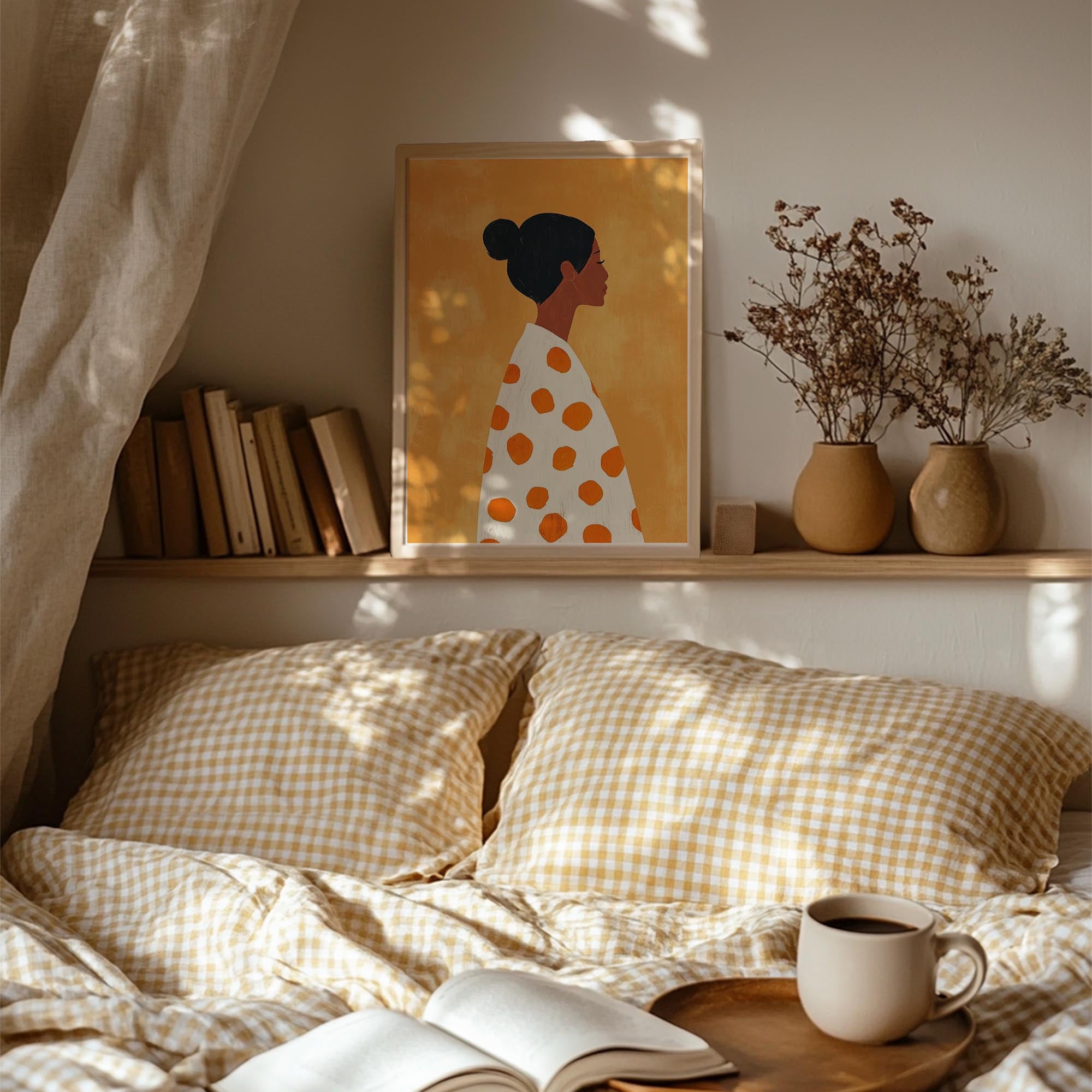 Woman in Polka Dot Dress Portrait Wall Art Print-Skudaboo