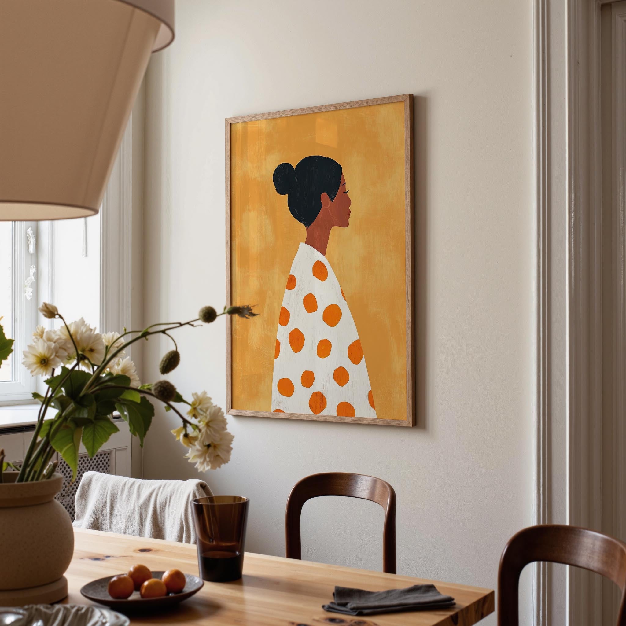 Woman in Polka Dot Dress Portrait Wall Art Print-Skudaboo