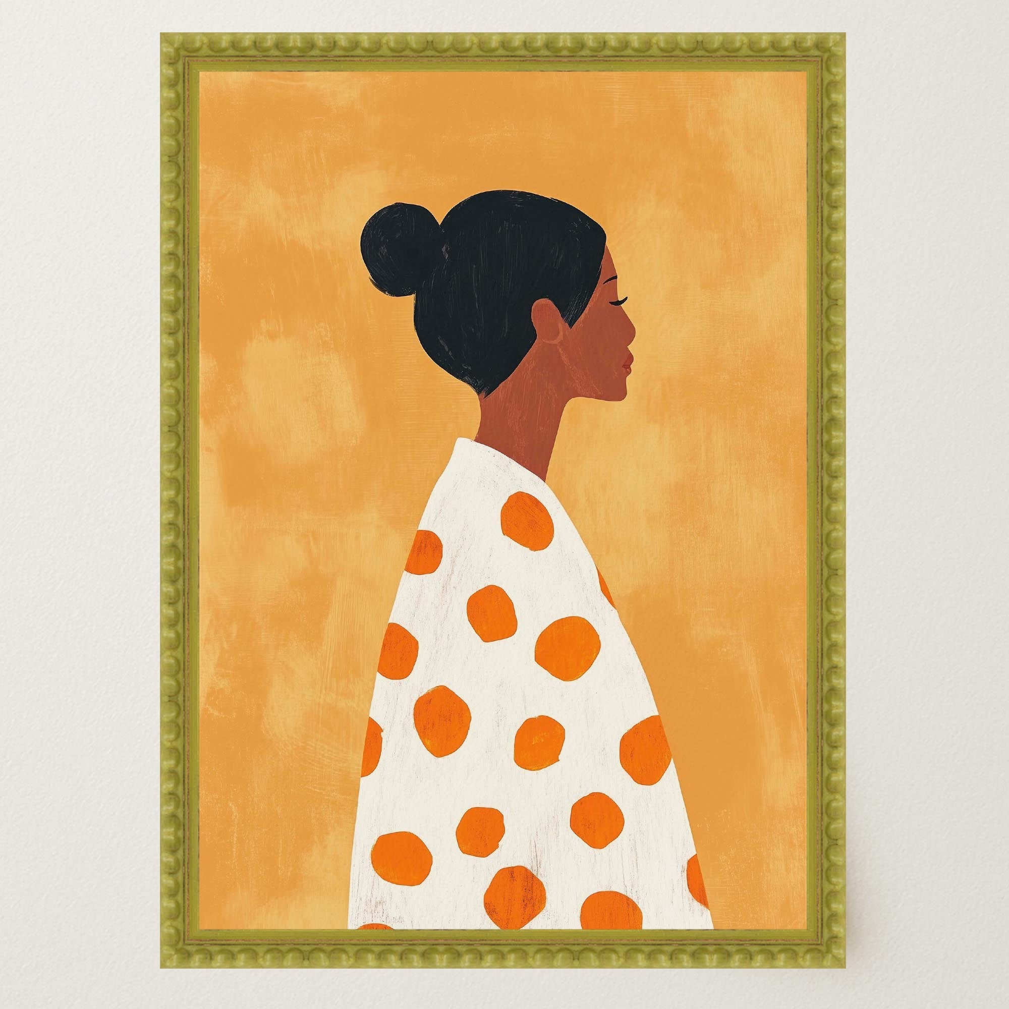 Woman in Polka Dot Dress Portrait Wall Art Print-Skudaboo