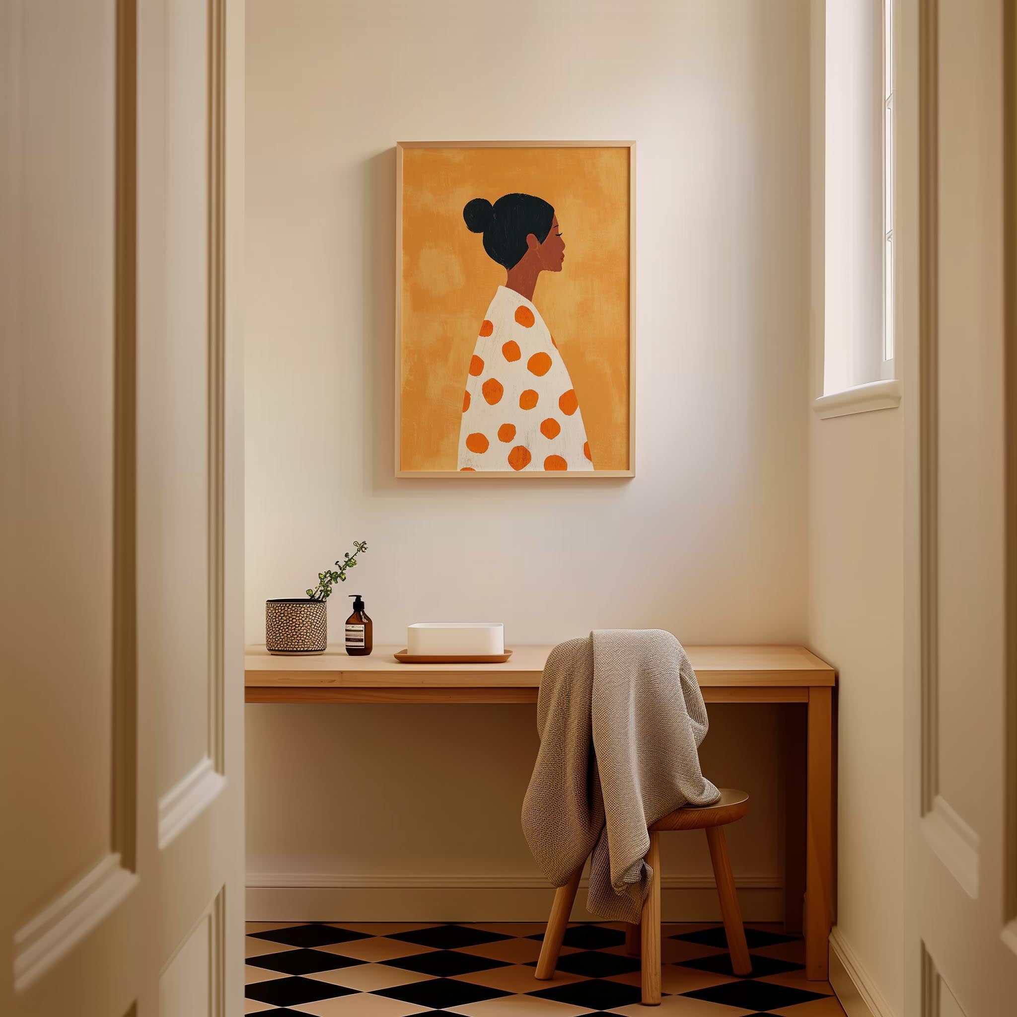 Woman in Polka Dot Dress Portrait Wall Art Print-Skudaboo