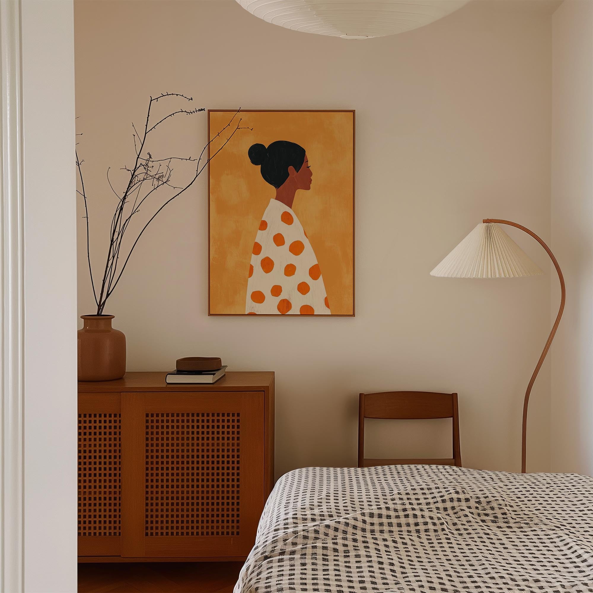Woman in Polka Dot Dress Portrait Wall Art Print-Skudaboo