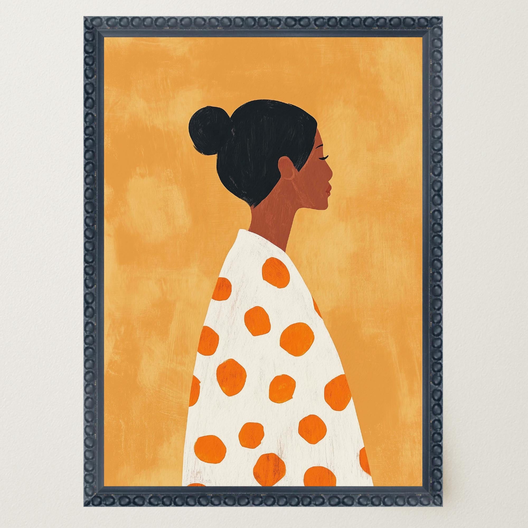 Woman in Polka Dot Dress Portrait Wall Art Print-Skudaboo