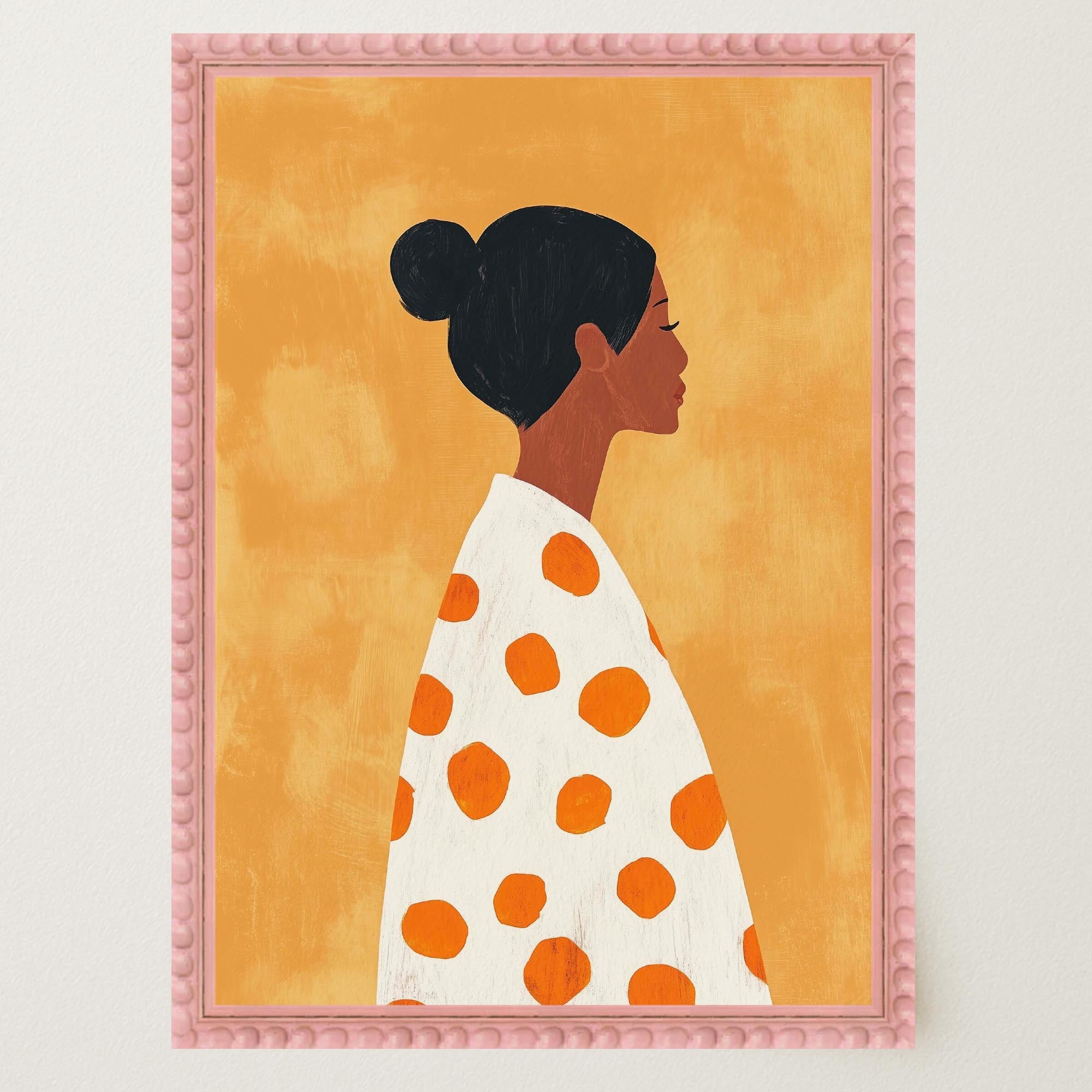 Woman in Polka Dot Dress Portrait Wall Art Print-Skudaboo