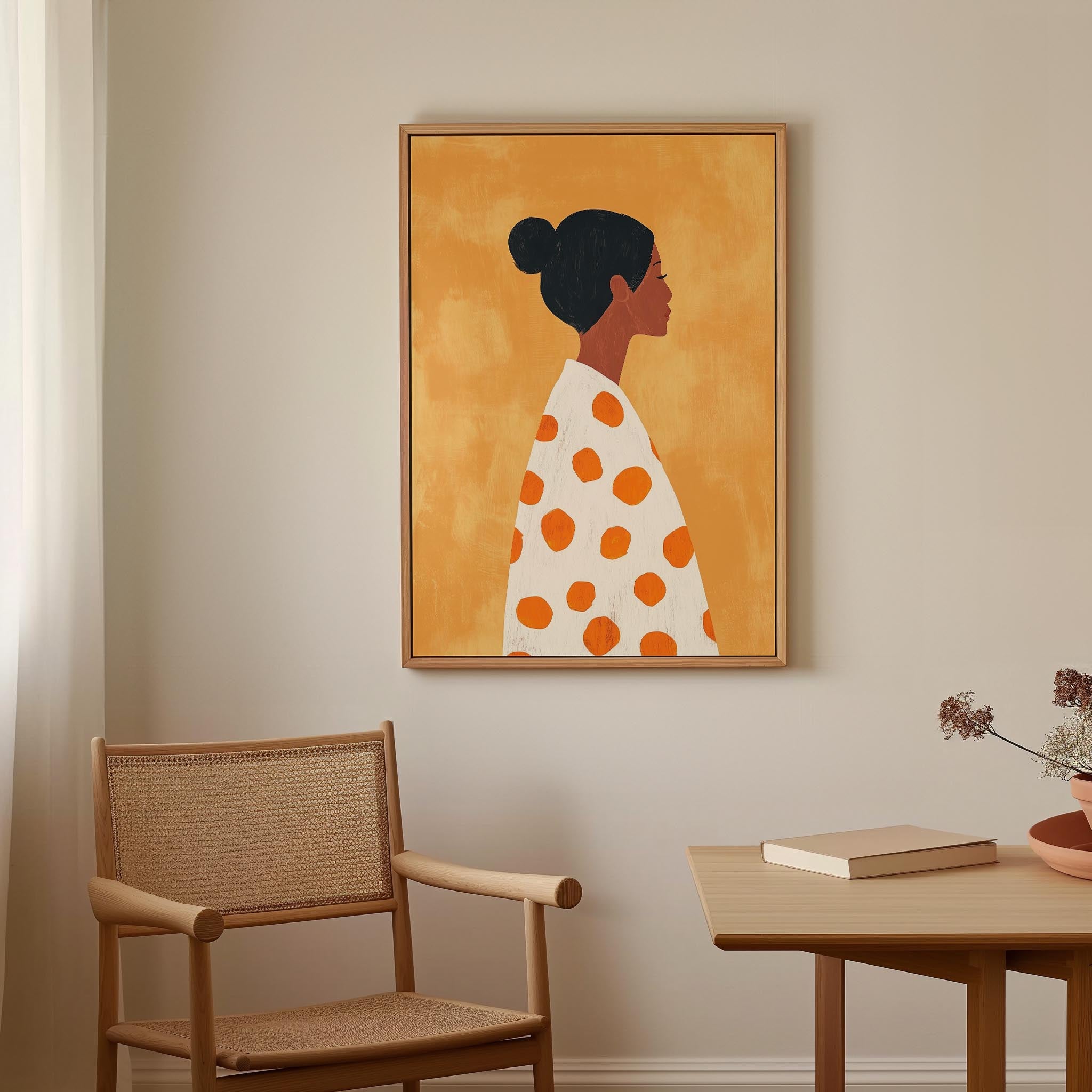 Woman in Polka Dot Dress Portrait Wall Art Print-Skudaboo