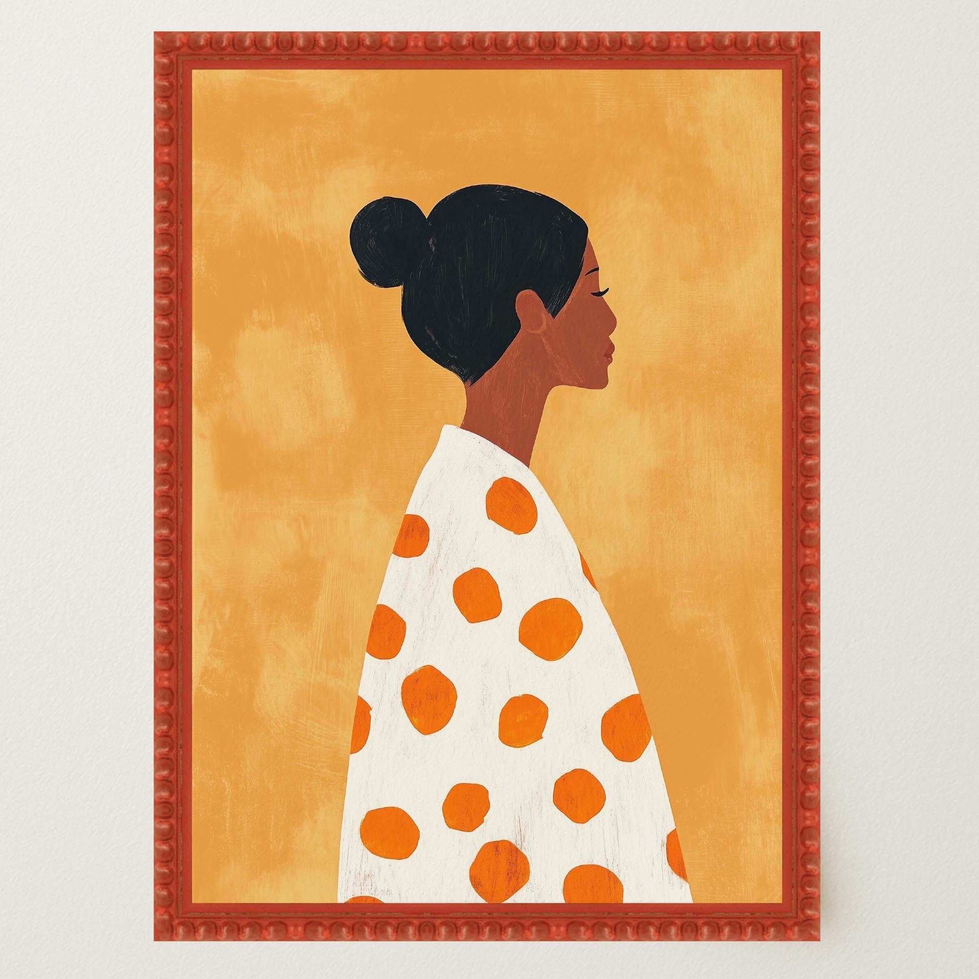 Woman in Polka Dot Dress Portrait Wall Art Print-Skudaboo
