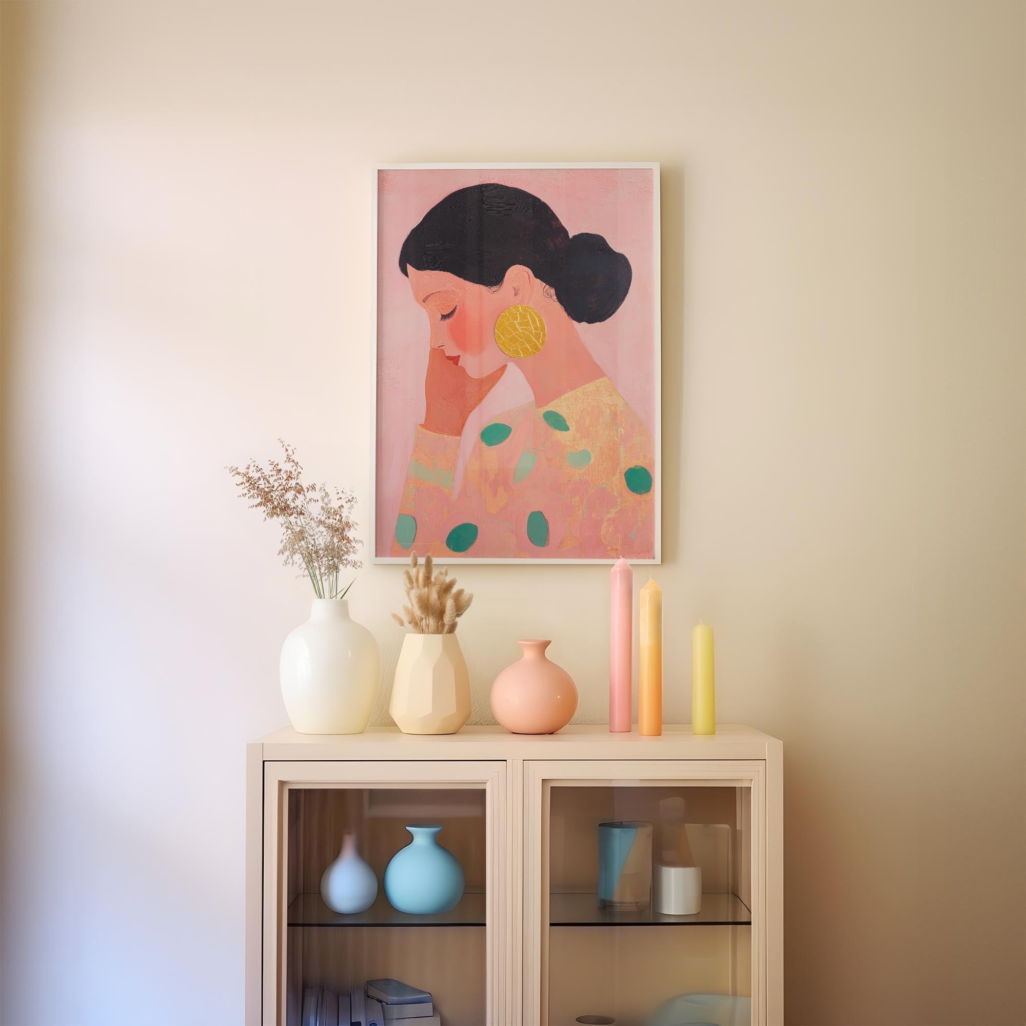 Woman in Pink Portrait Feminine Wall Art Print-Skudaboo