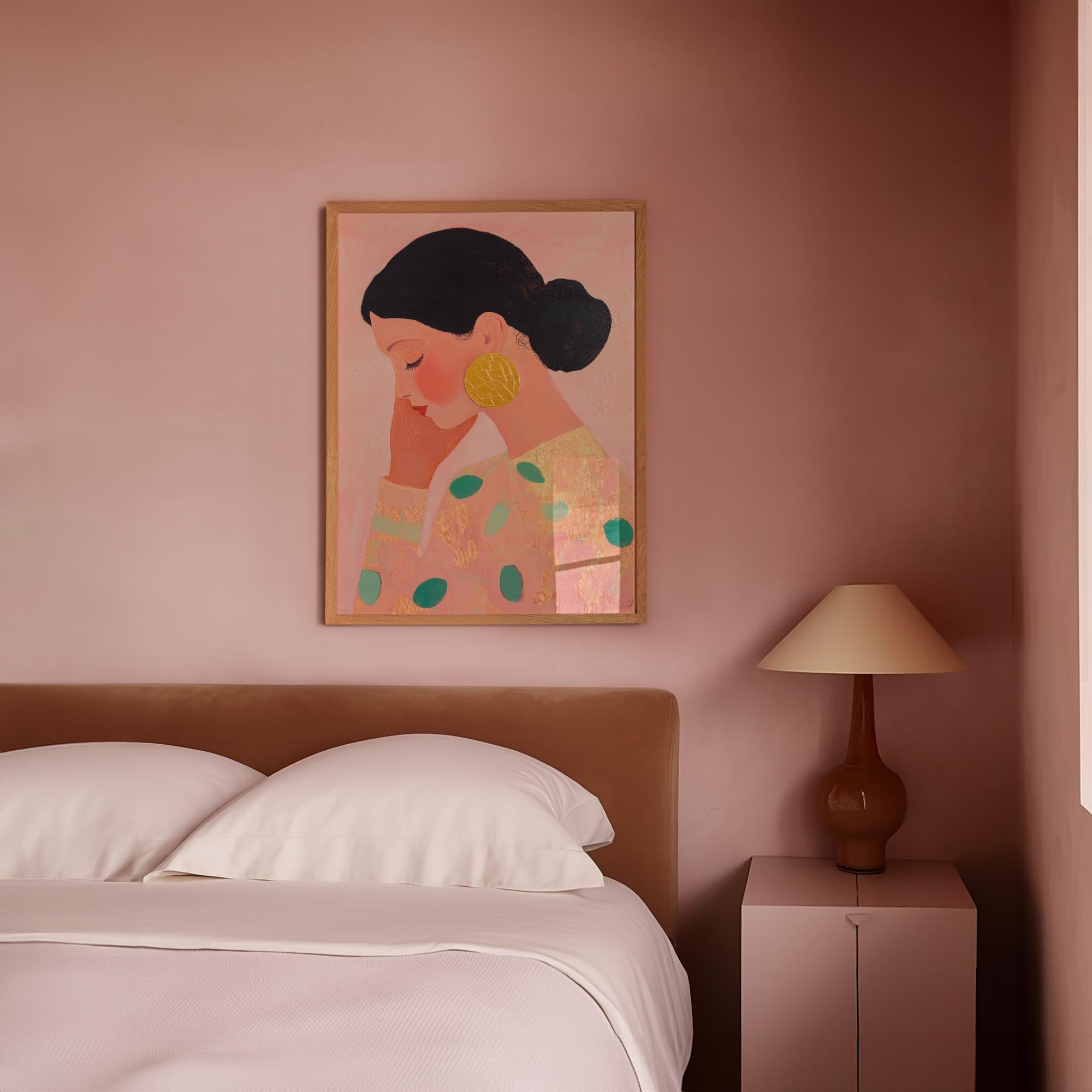 Woman in Pink Portrait Feminine Wall Art Print-Skudaboo