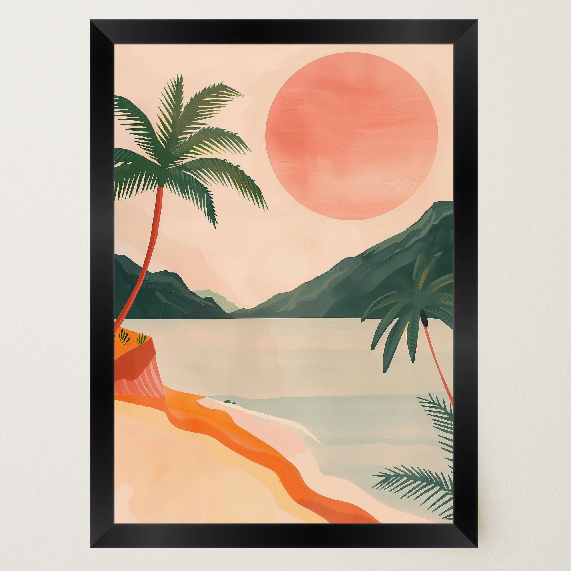 Tropical Beach Sunset Landscape Wall Art Print-Skudaboo