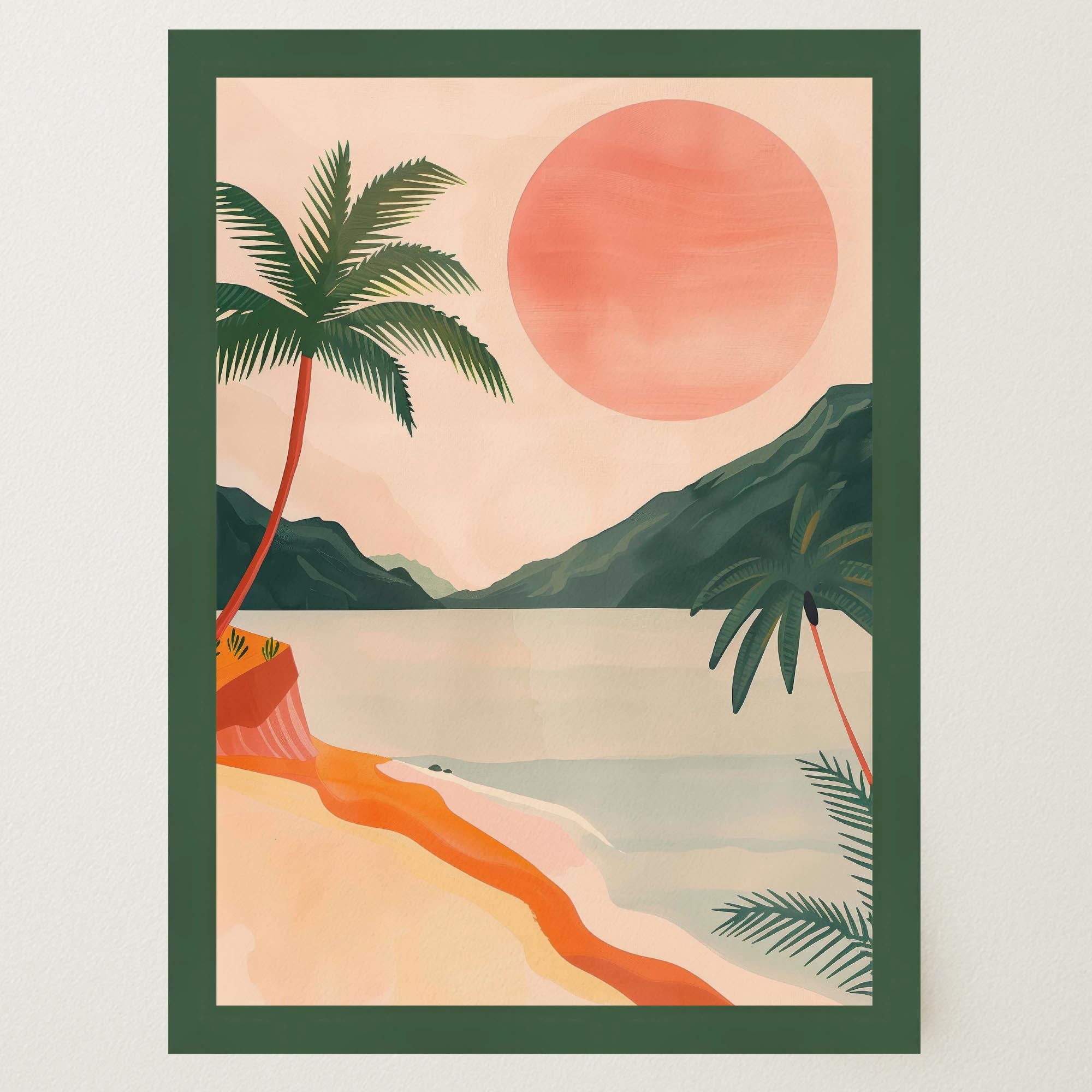 Tropical Beach Sunset Landscape Wall Art Print-Skudaboo