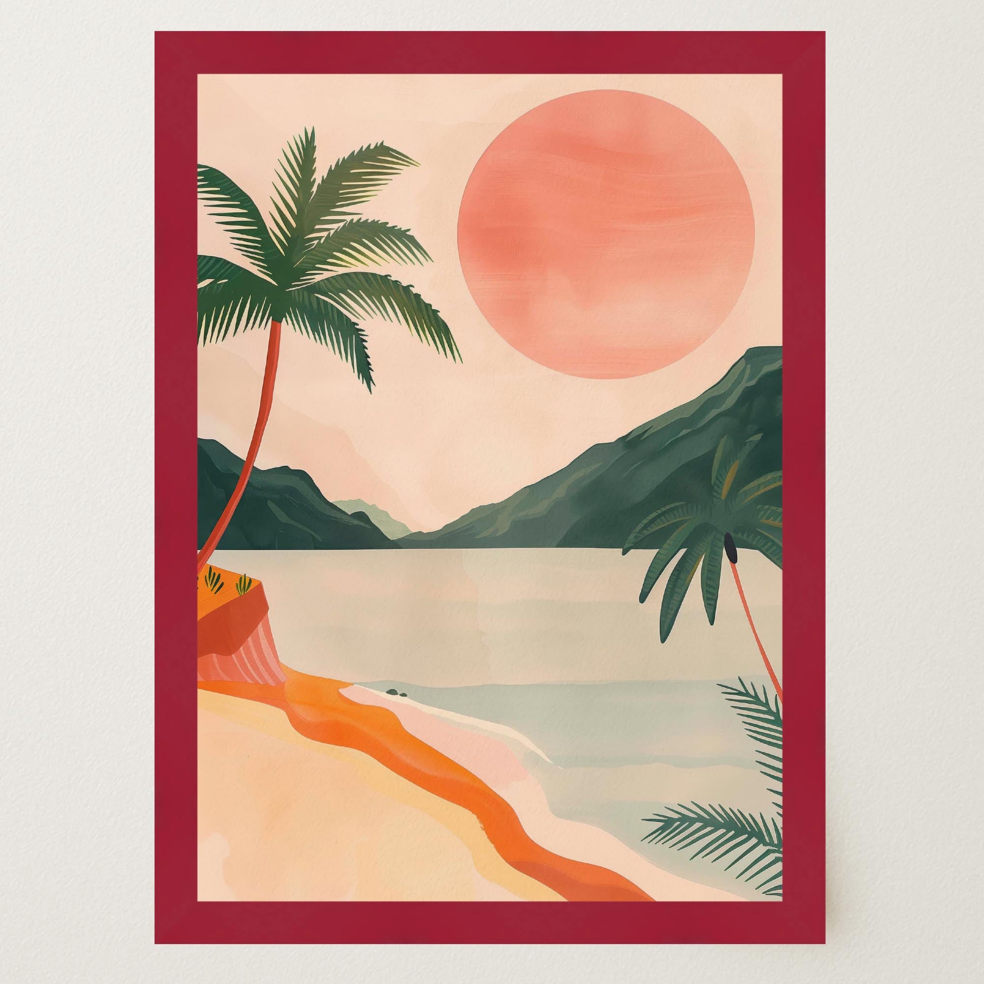 Tropical Beach Sunset Landscape Wall Art Print-Skudaboo