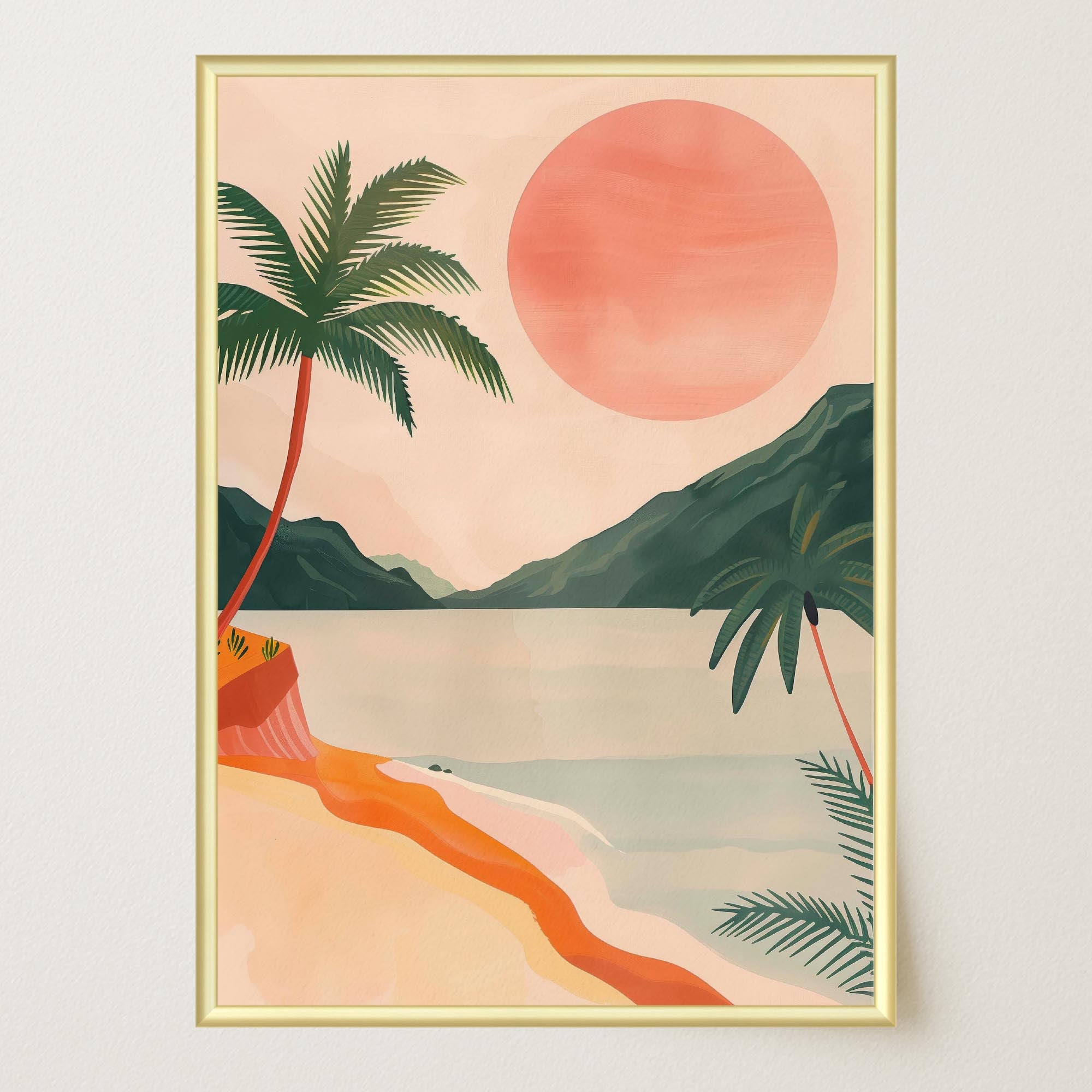Tropical Beach Sunset Landscape Wall Art Print-Skudaboo