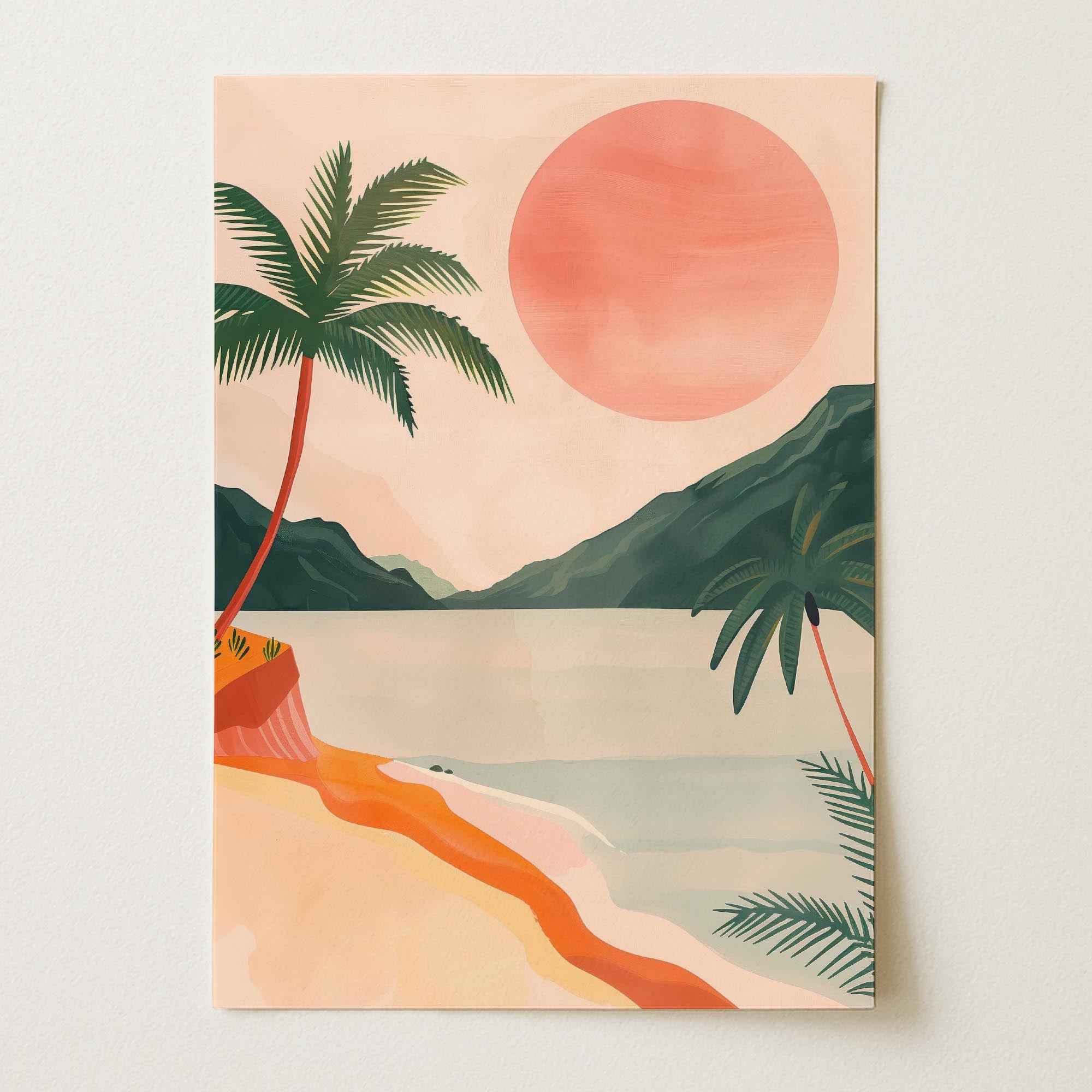 Tropical Beach Sunset Landscape Wall Art Print-Skudaboo