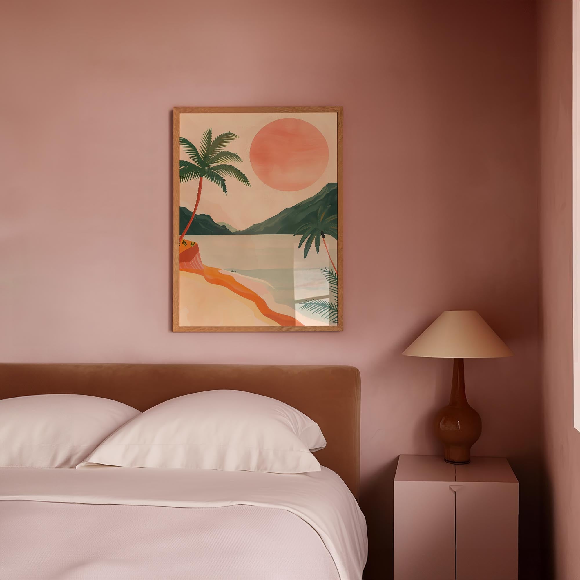 Tropical Beach Sunset Landscape Wall Art Print-Skudaboo