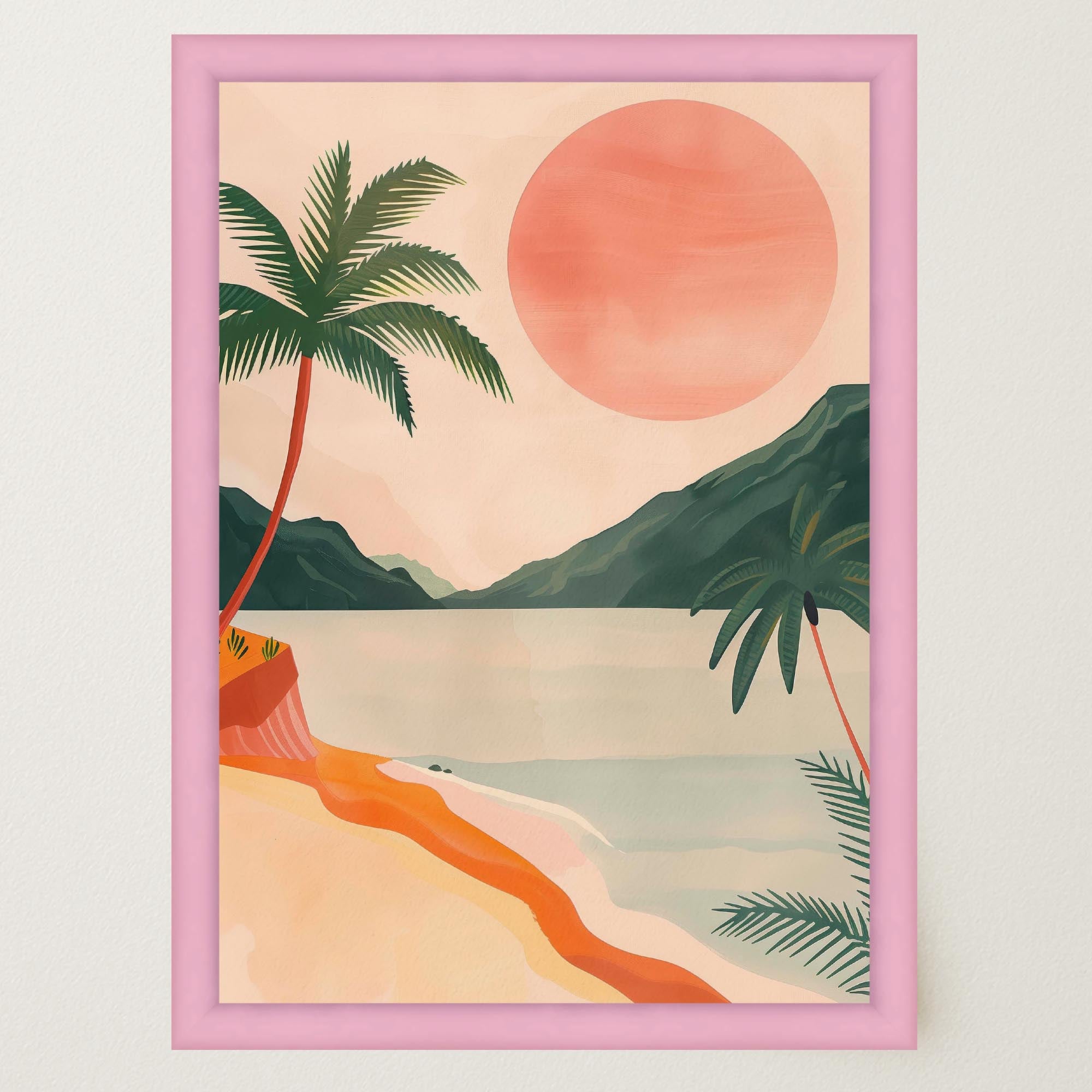 Tropical Beach Sunset Landscape Wall Art Print-Skudaboo