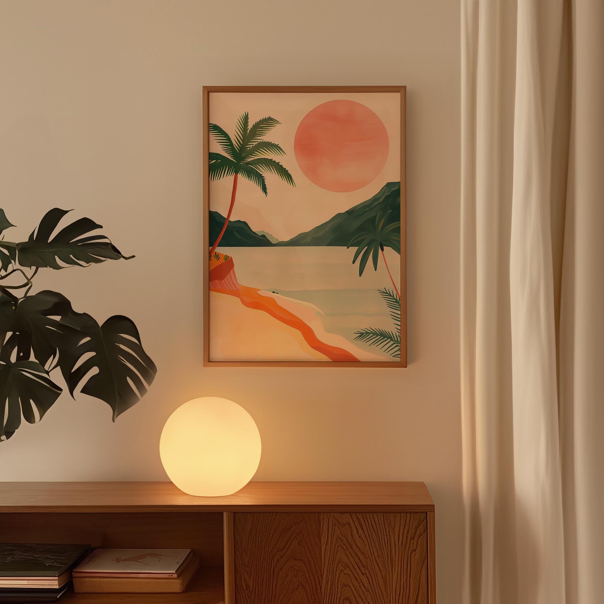 Tropical Beach Sunset Landscape Wall Art Print-Skudaboo