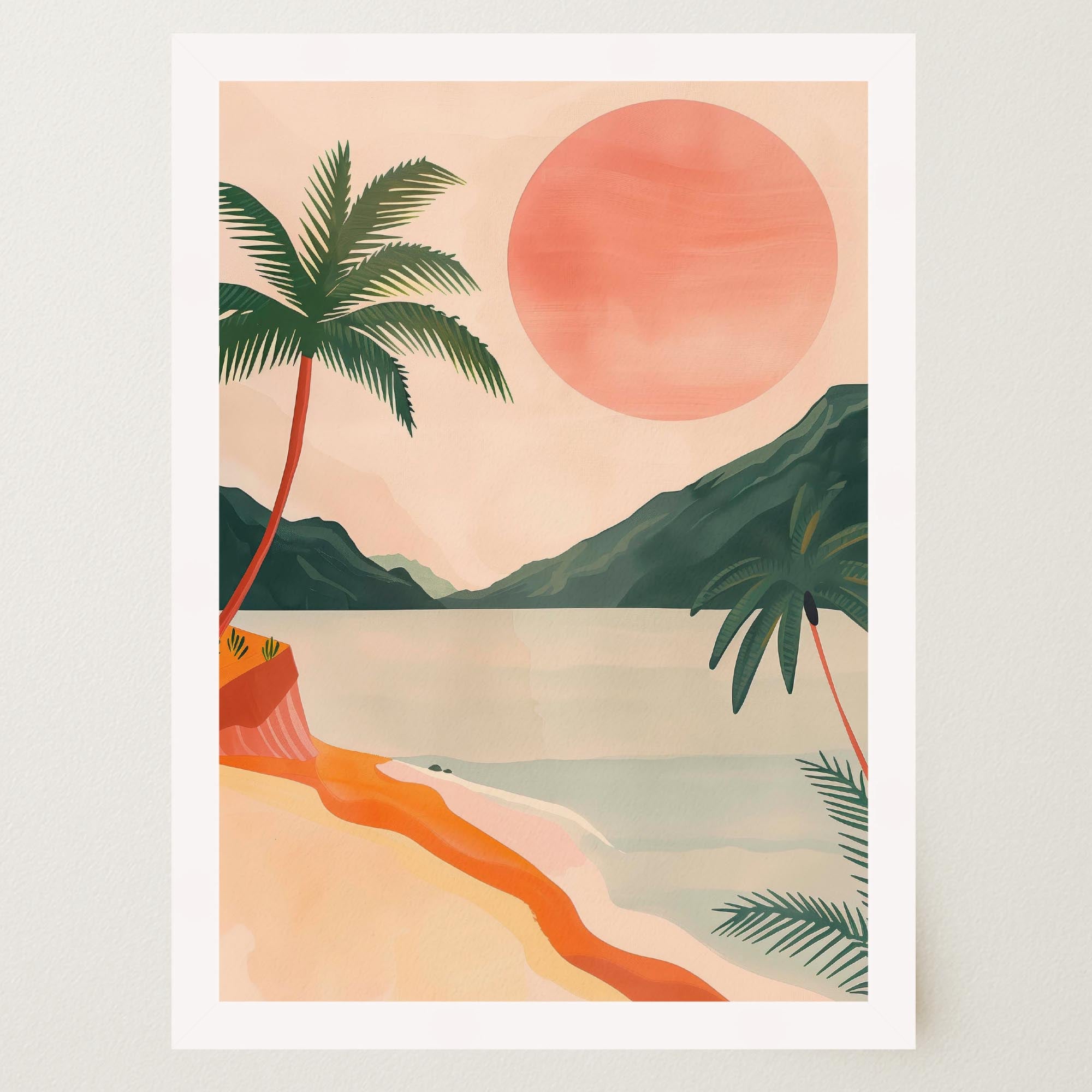 Tropical Beach Sunset Landscape Wall Art Print-Skudaboo
