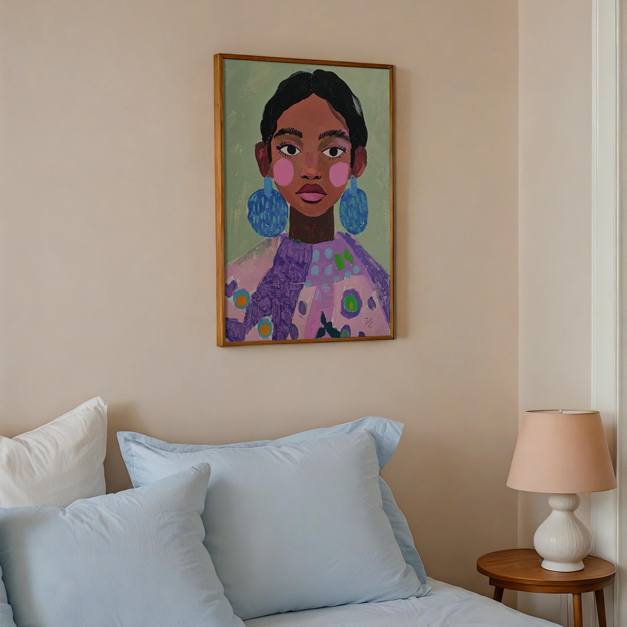 Woman with Earrings Portrait Wall Art Print-Skudaboo