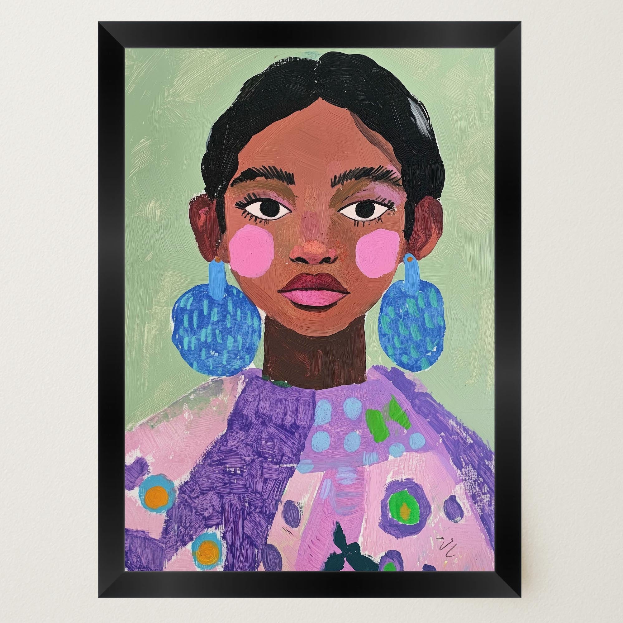 Woman with Earrings Portrait Wall Art Print-Skudaboo