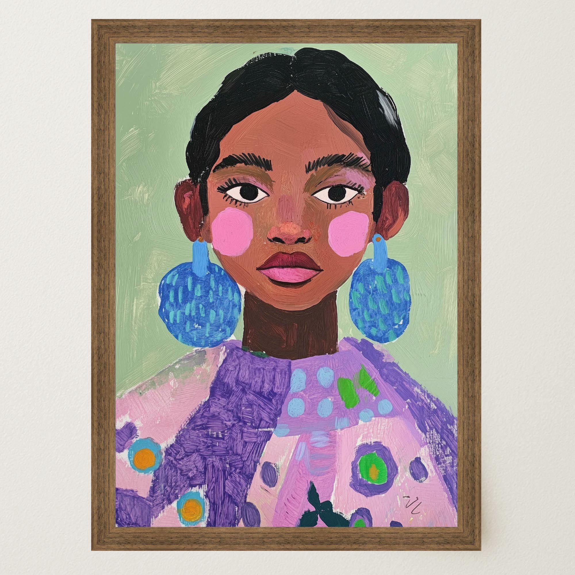 Woman with Earrings Portrait Wall Art Print-Skudaboo