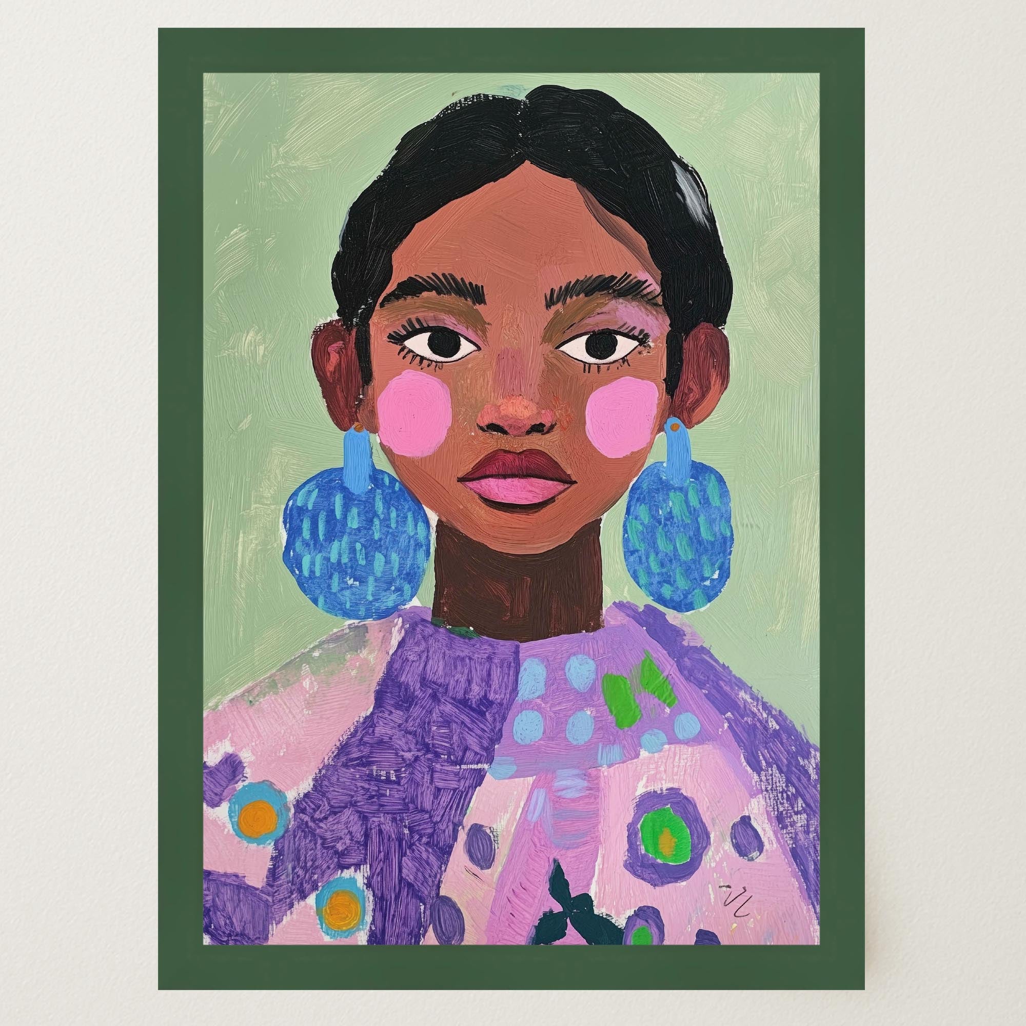 Woman with Earrings Portrait Wall Art Print-Skudaboo
