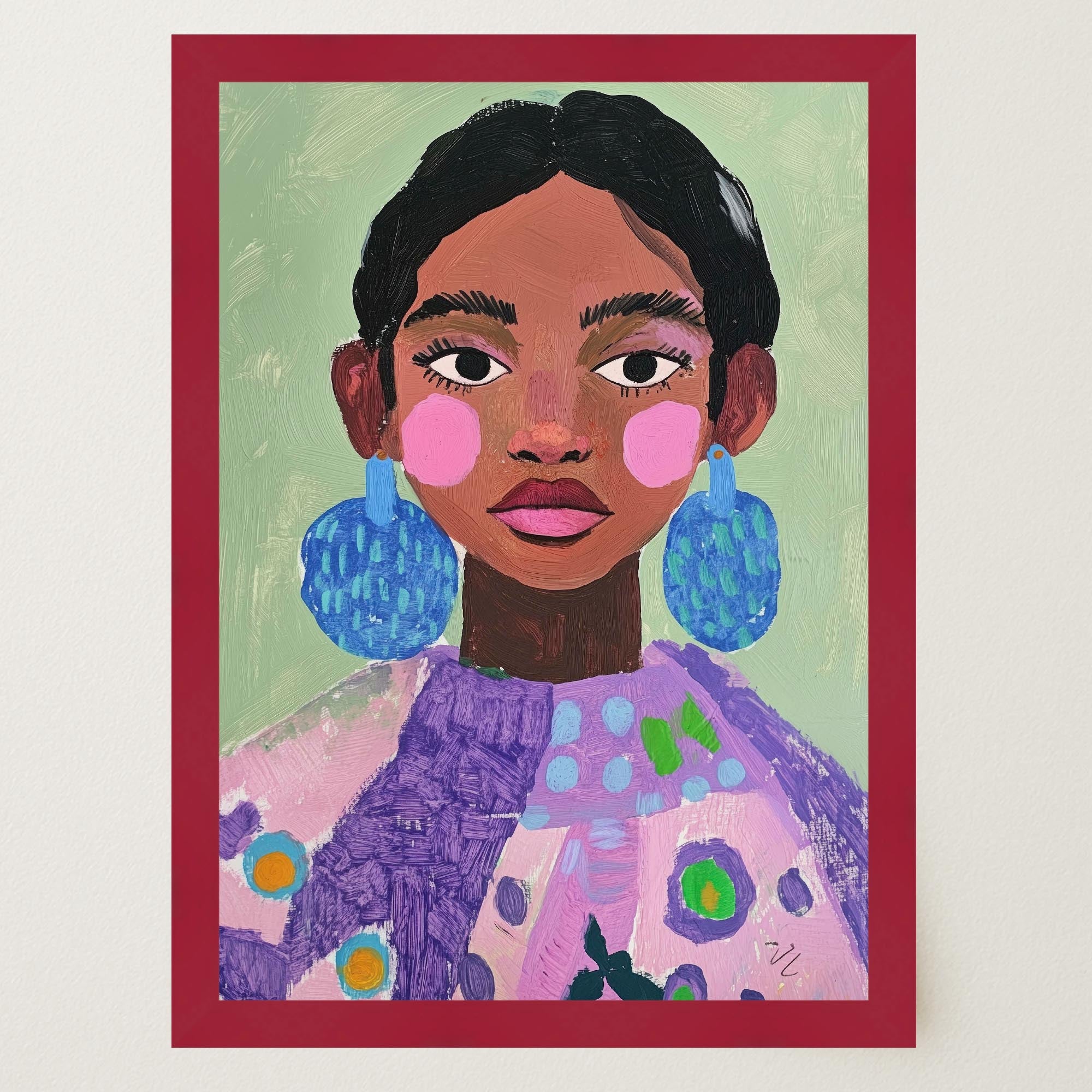 Woman with Earrings Portrait Wall Art Print-Skudaboo