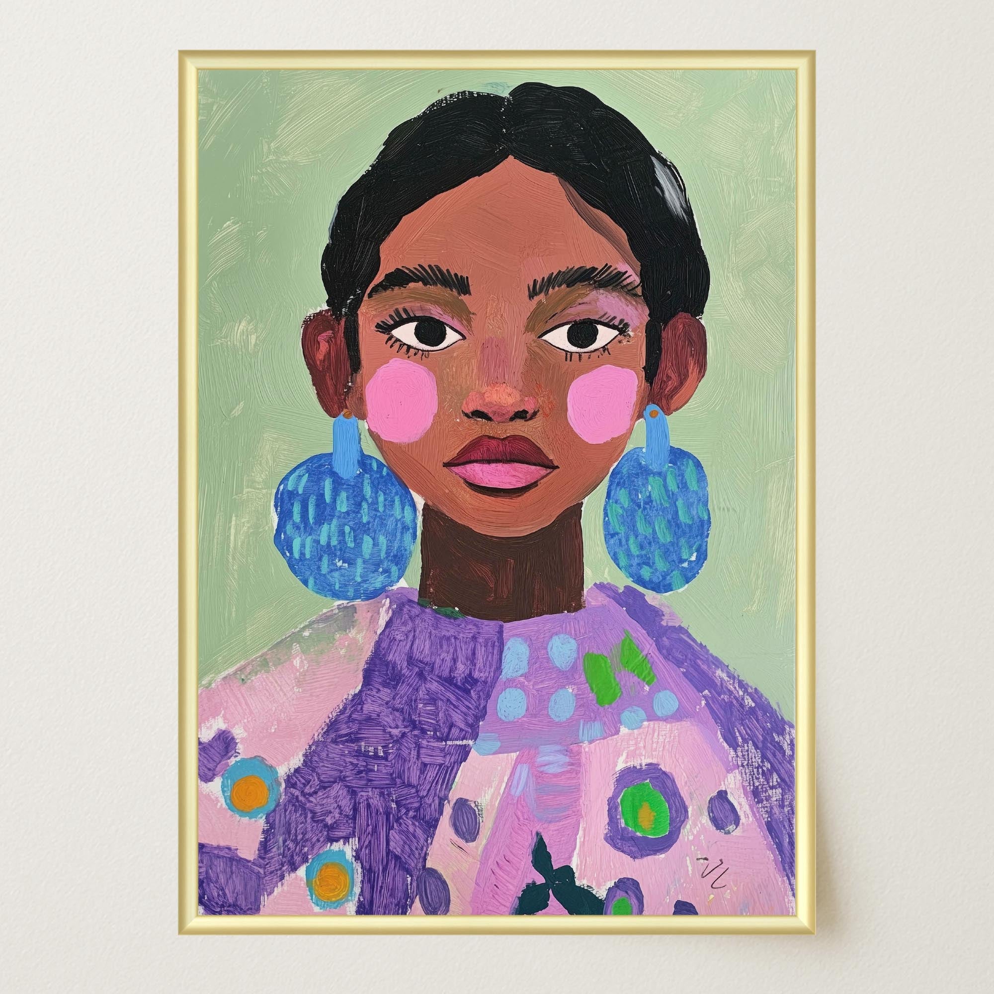Woman with Earrings Portrait Wall Art Print-Skudaboo