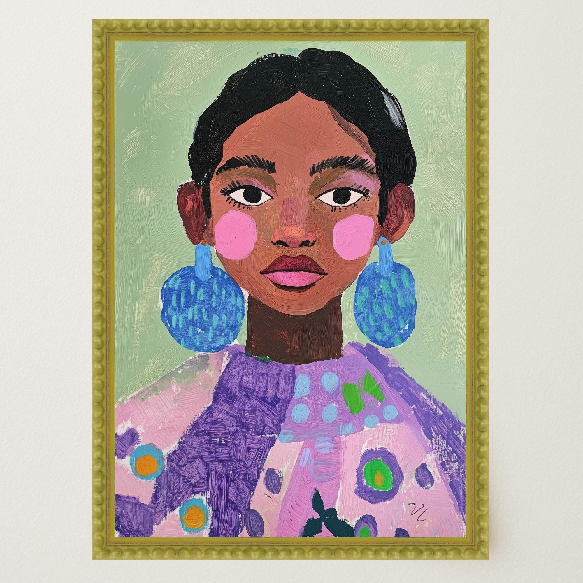 Woman with Earrings Portrait Wall Art Print-Skudaboo
