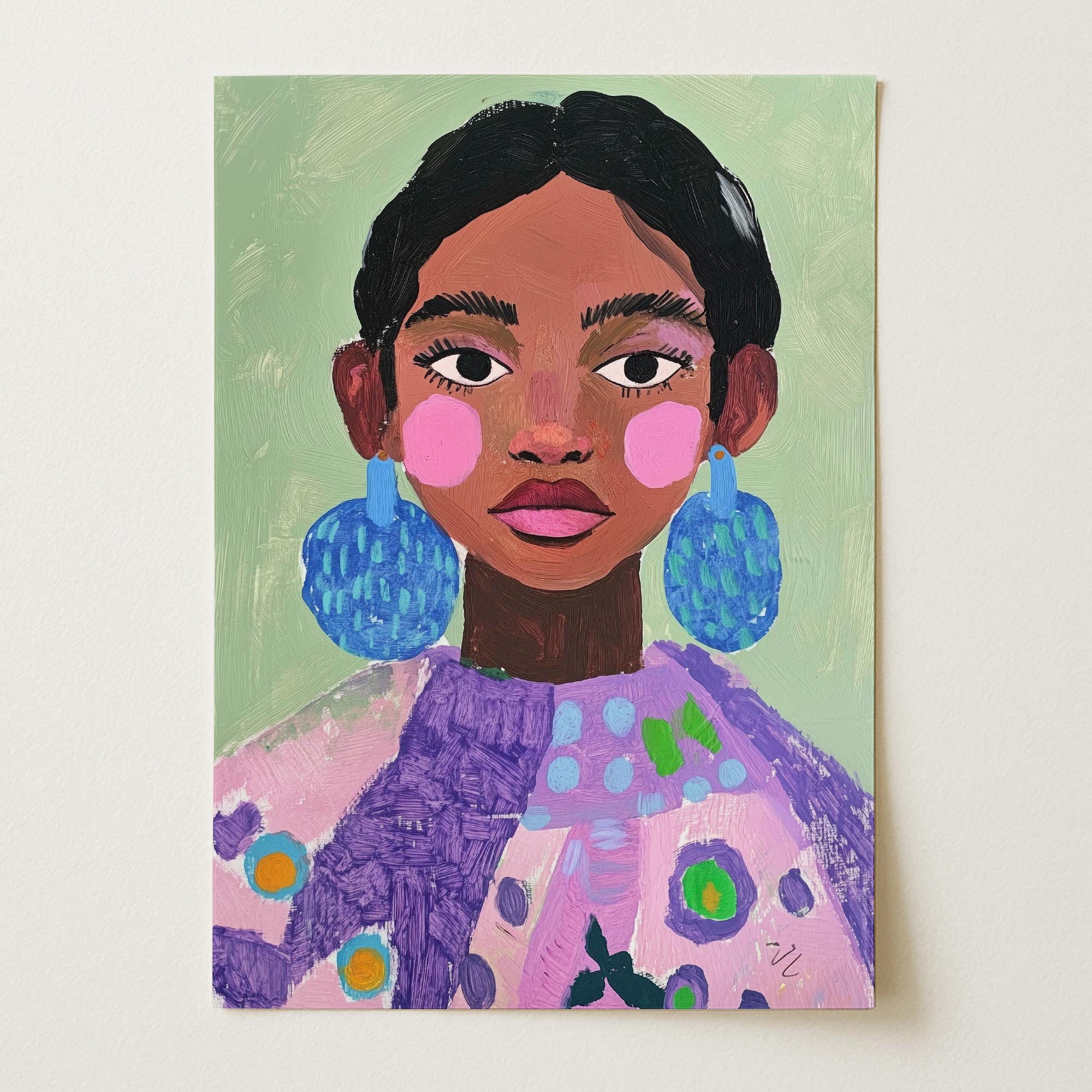 Woman with Earrings Portrait Wall Art Print-Skudaboo