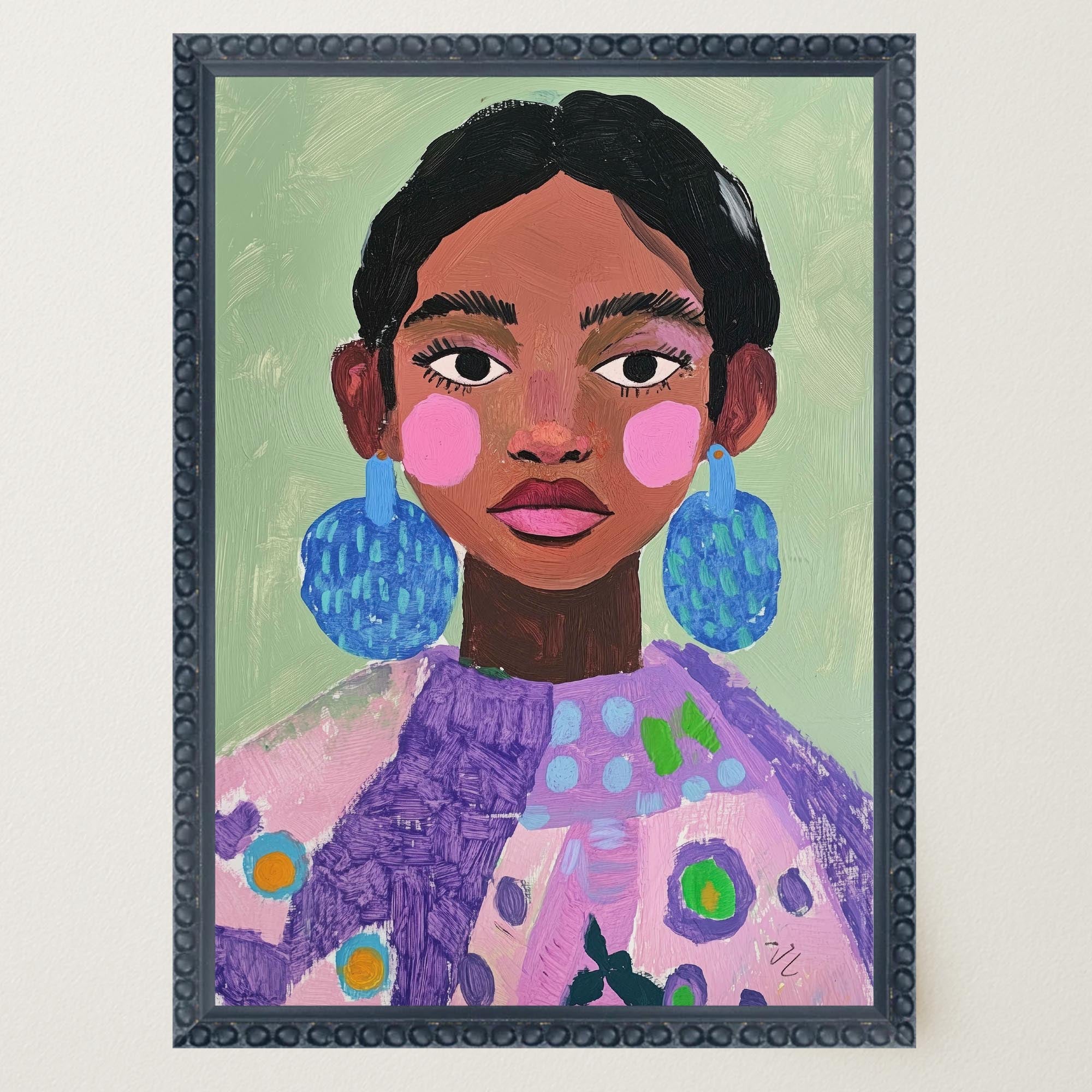 Woman with Earrings Portrait Wall Art Print-Skudaboo