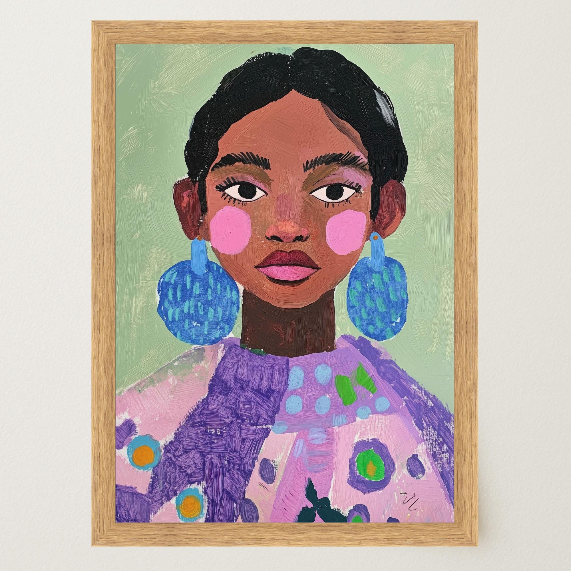 Woman with Earrings Portrait Wall Art Print-Skudaboo
