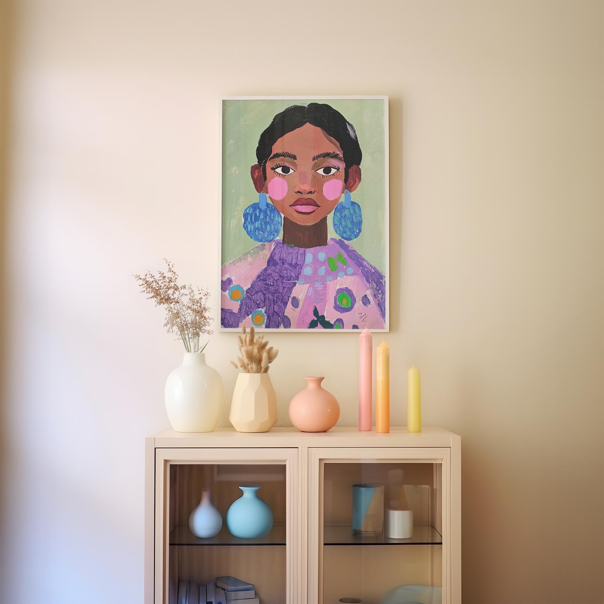 Woman with Earrings Portrait Wall Art Print-Skudaboo