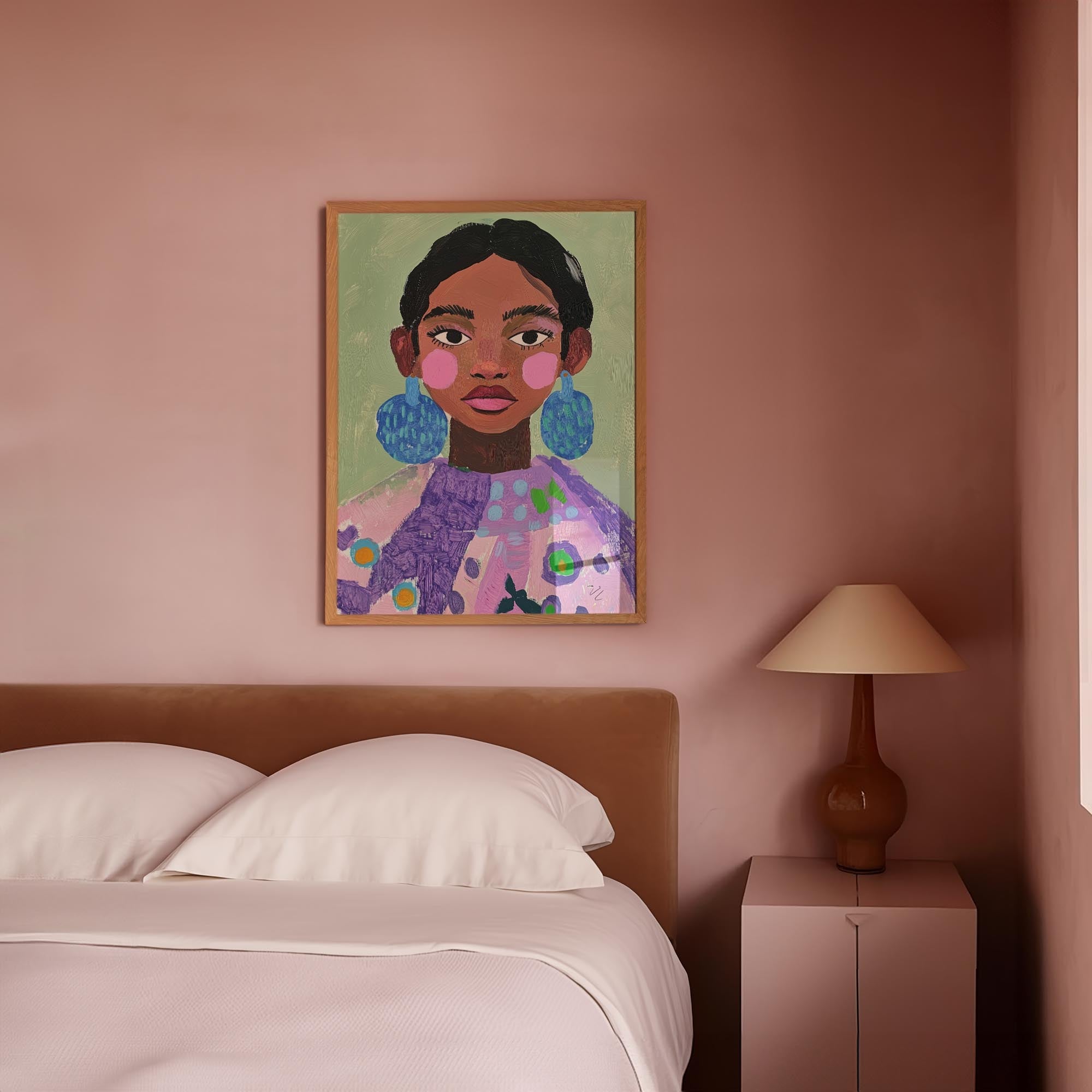 Woman with Earrings Portrait Wall Art Print-Skudaboo