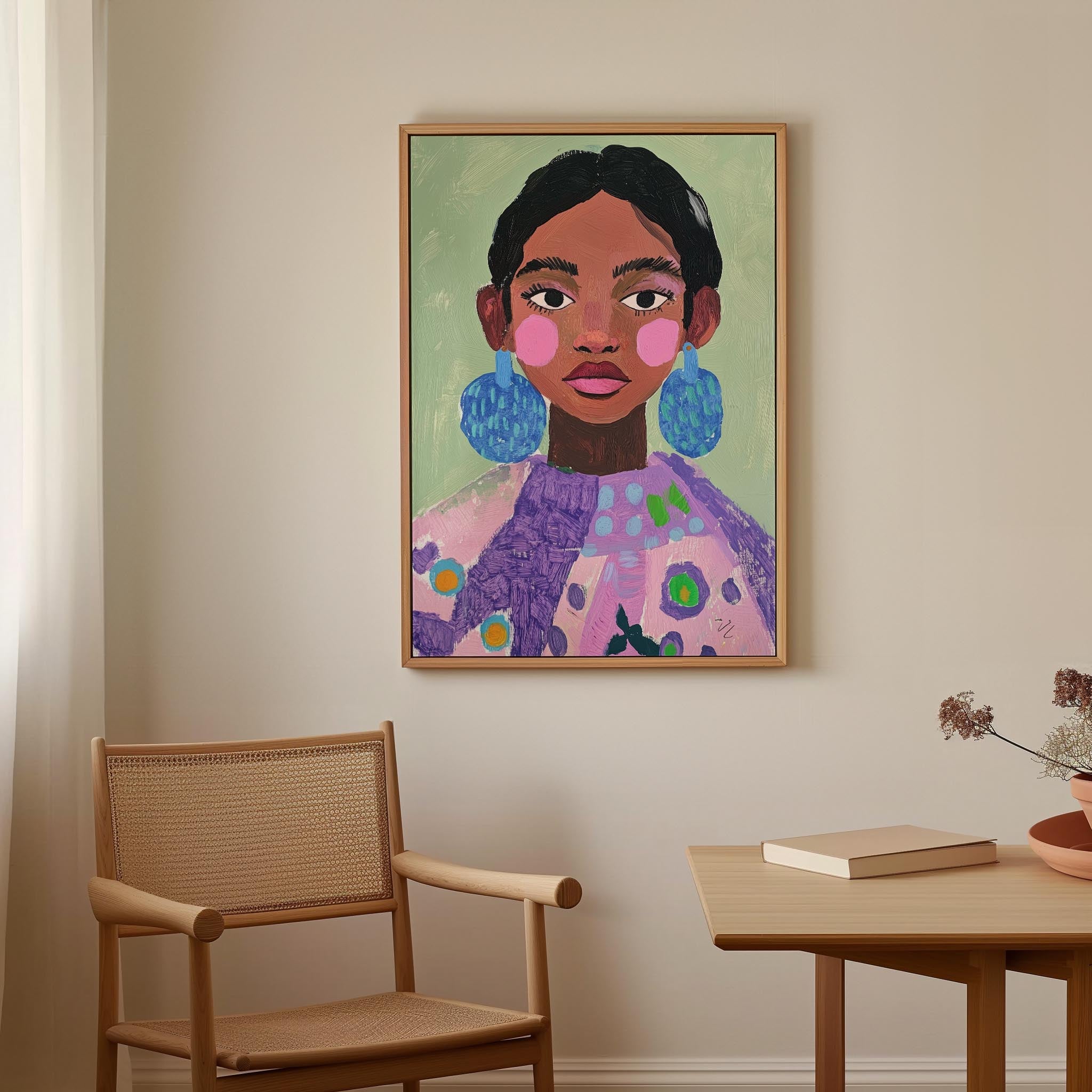Woman with Earrings Portrait Wall Art Print-Skudaboo