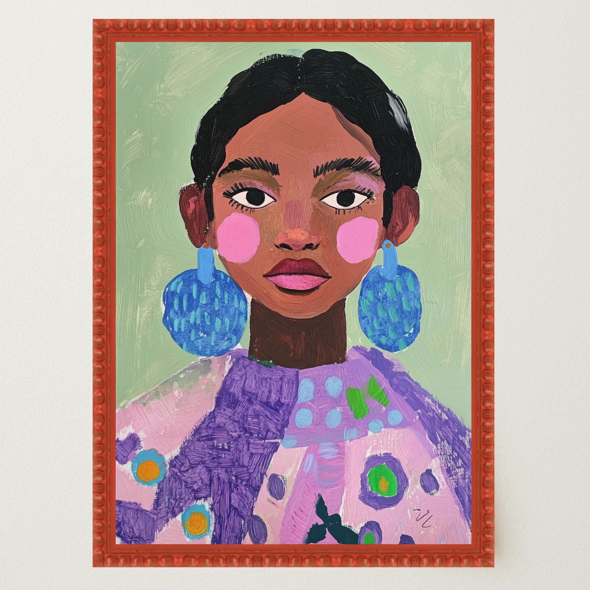 Woman with Earrings Portrait Wall Art Print-Skudaboo