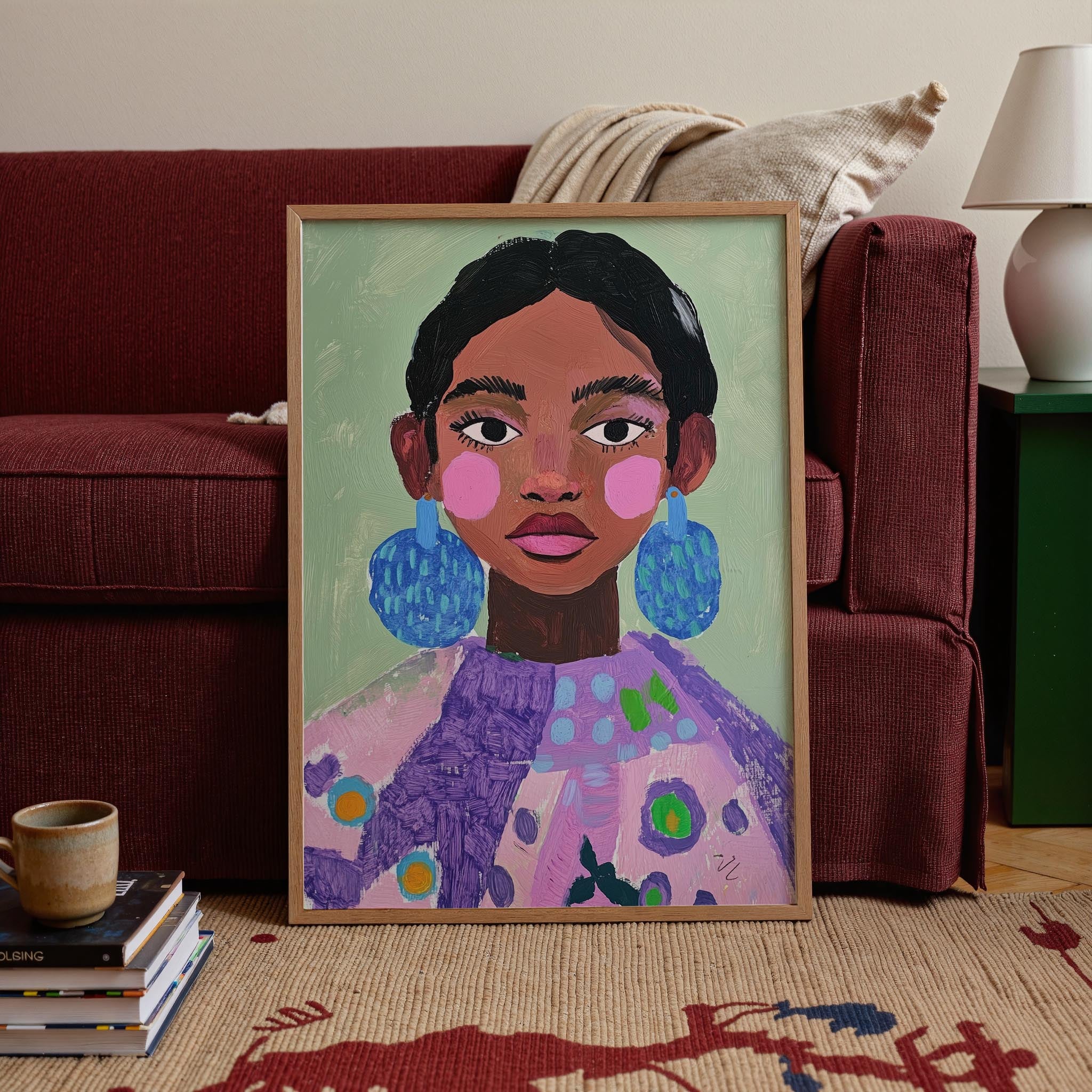 Woman with Earrings Portrait Wall Art Print-Skudaboo