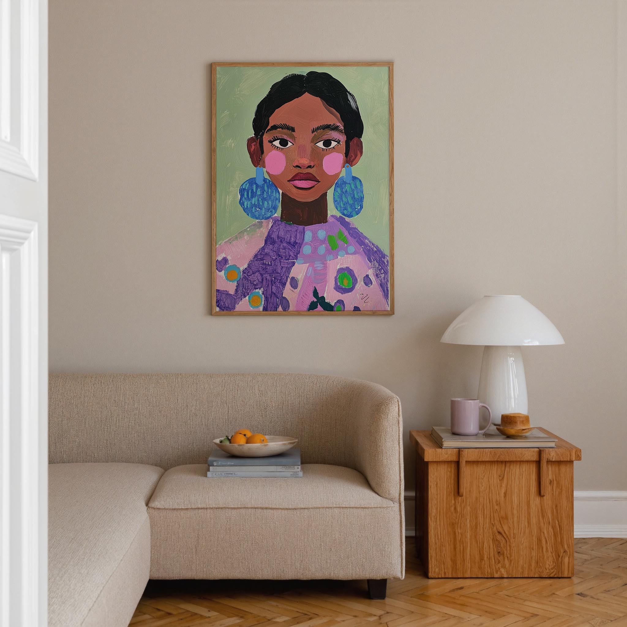 Woman with Earrings Portrait Wall Art Print-Skudaboo