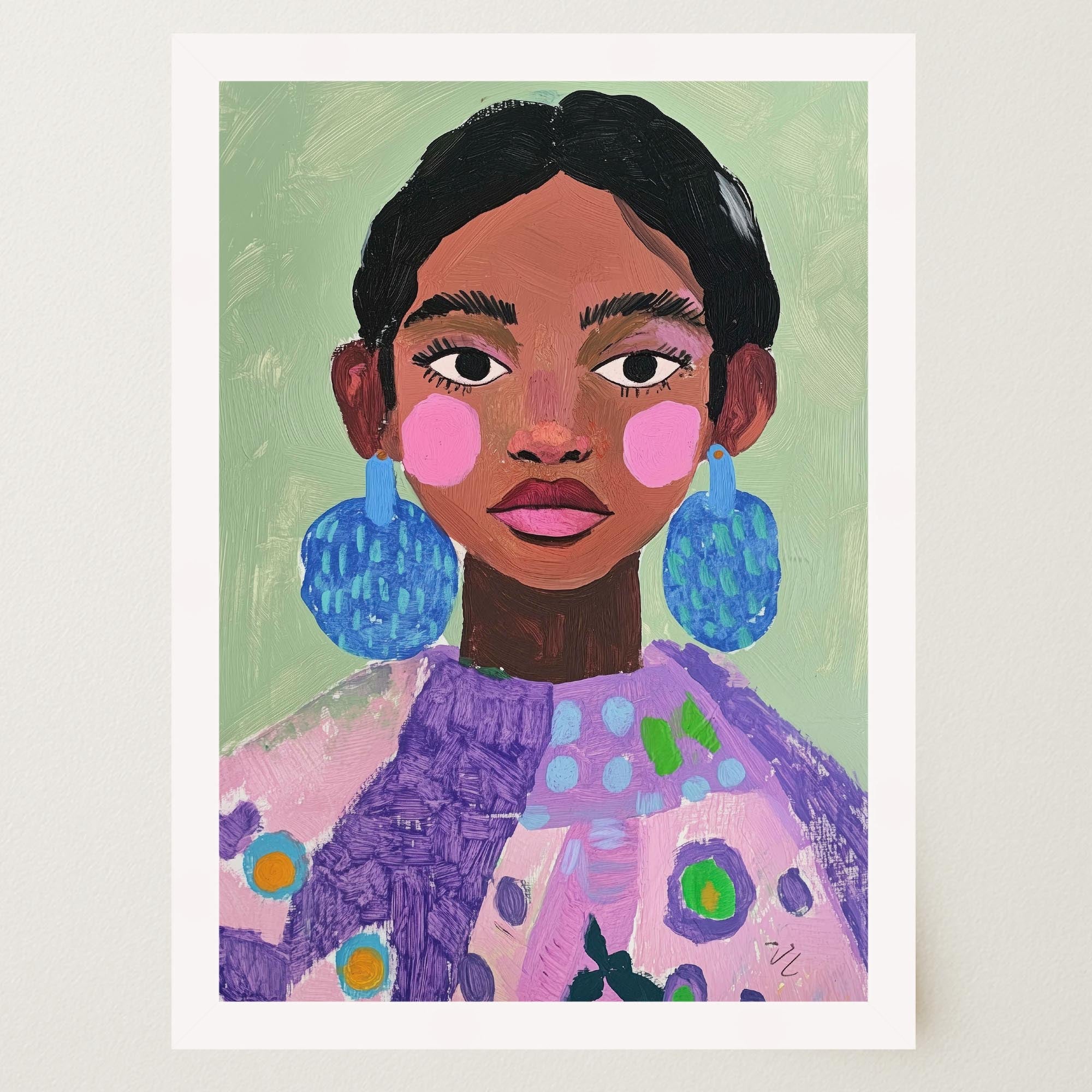 Woman with Earrings Portrait Wall Art Print-Skudaboo