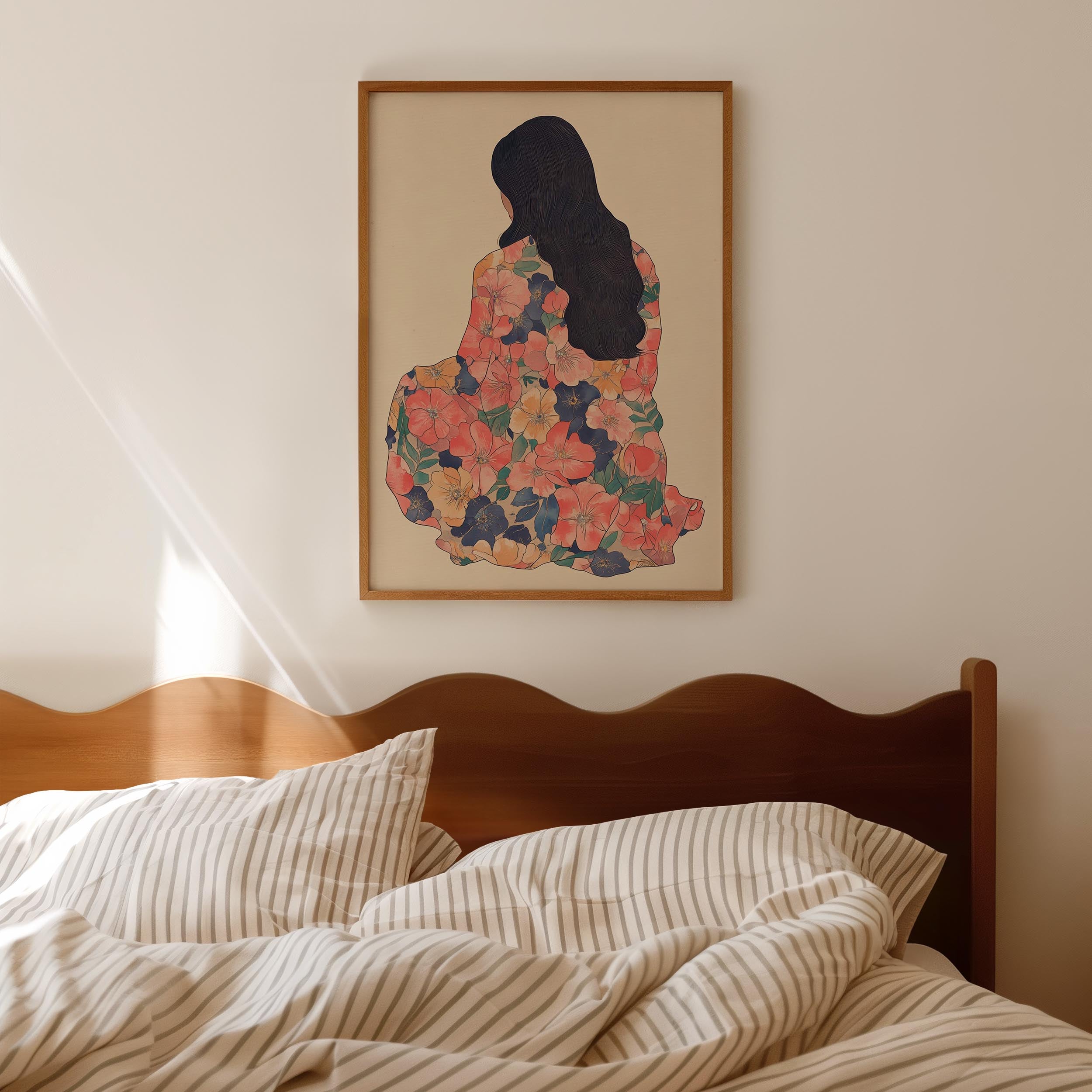 Woman in Floral Dress Modern Portrait Wall Art Print-Skudaboo
