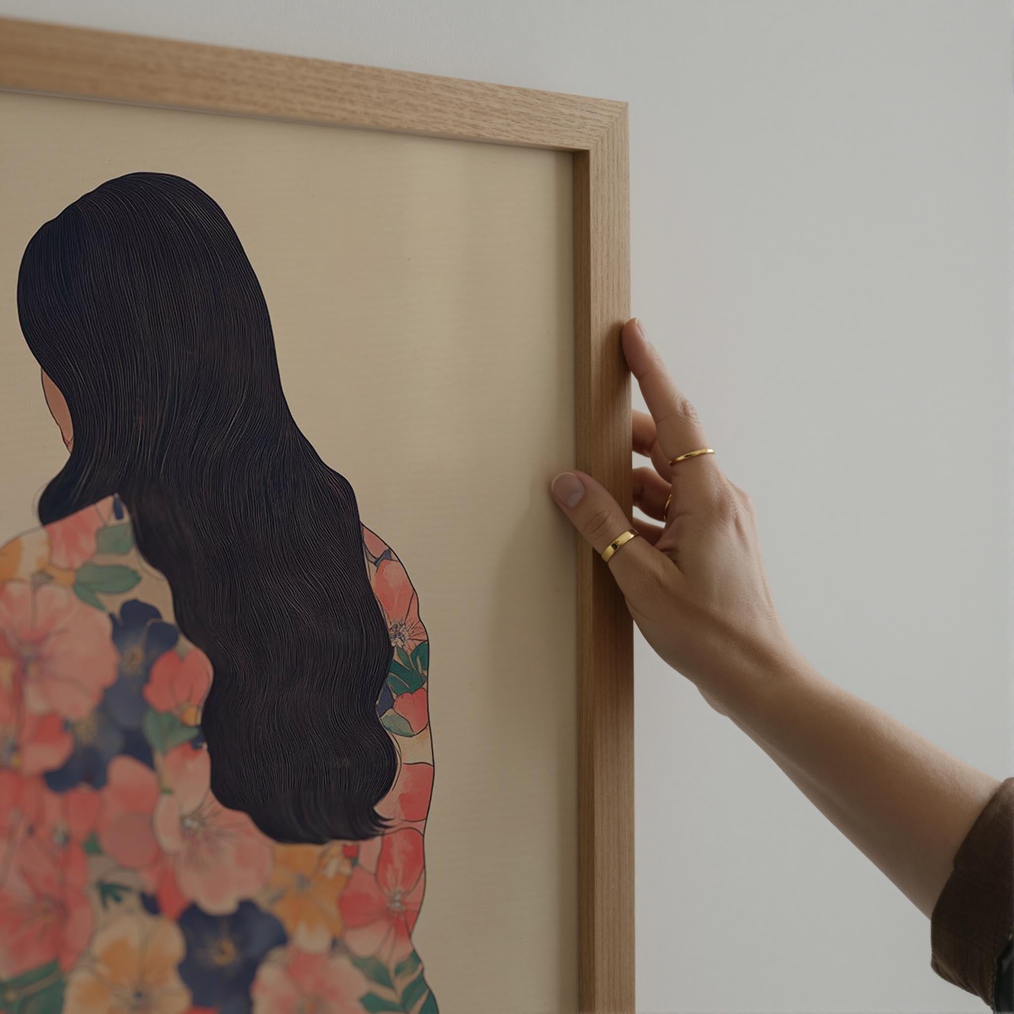 Woman in Floral Dress Modern Portrait Wall Art Print-Skudaboo