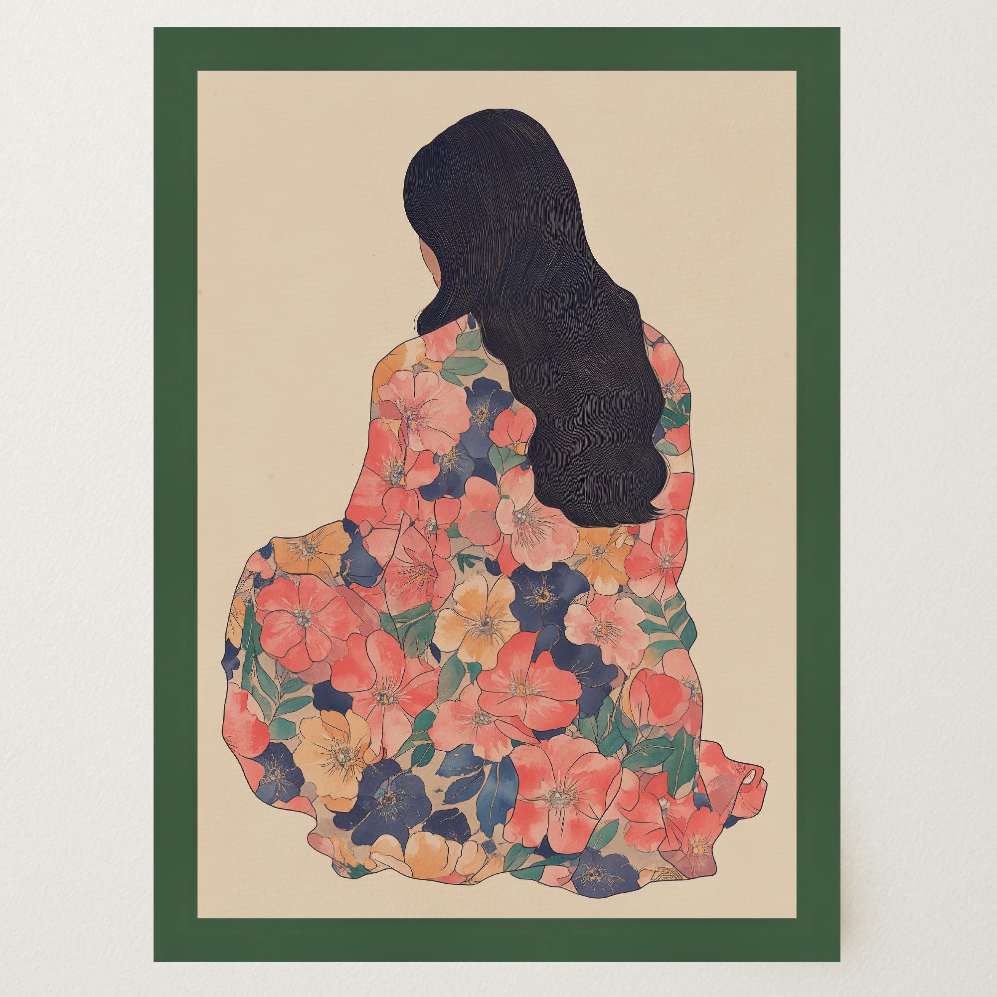 Woman in Floral Dress Modern Portrait Wall Art Print-Skudaboo