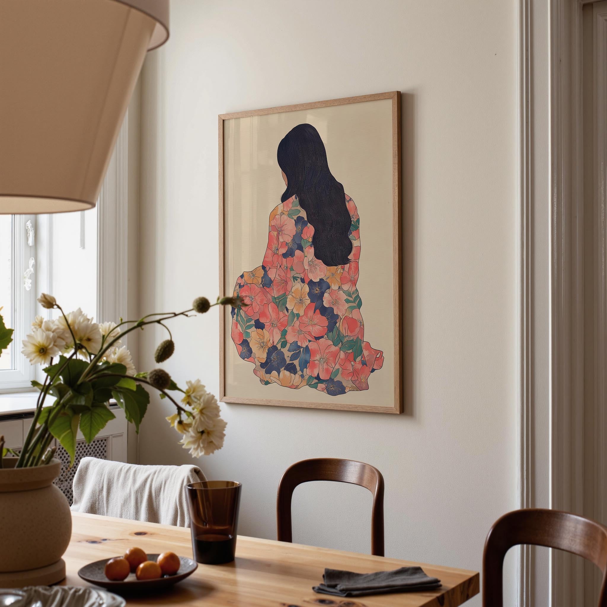 Woman in Floral Dress Modern Portrait Wall Art Print-Skudaboo