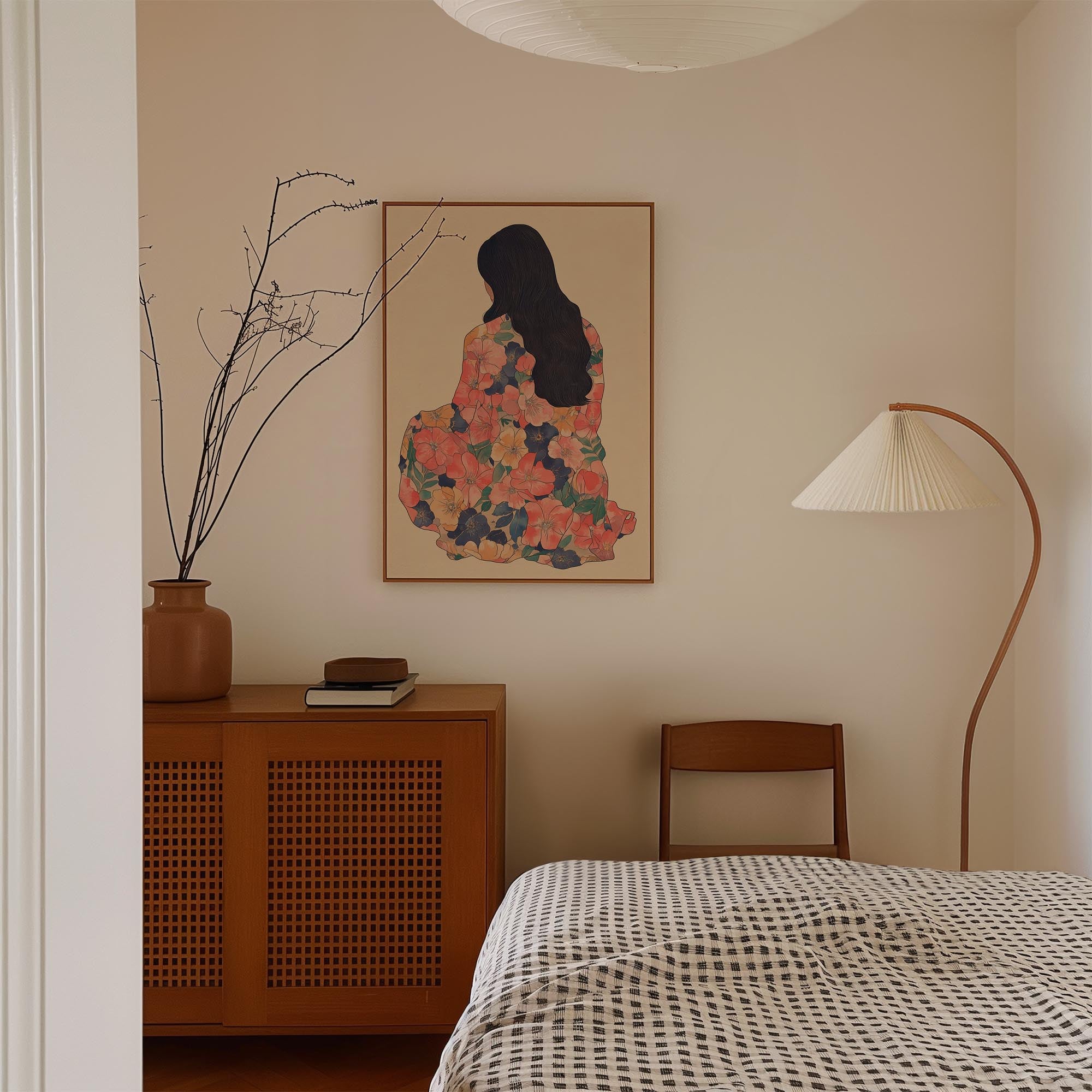 Woman in Floral Dress Modern Portrait Wall Art Print-Skudaboo